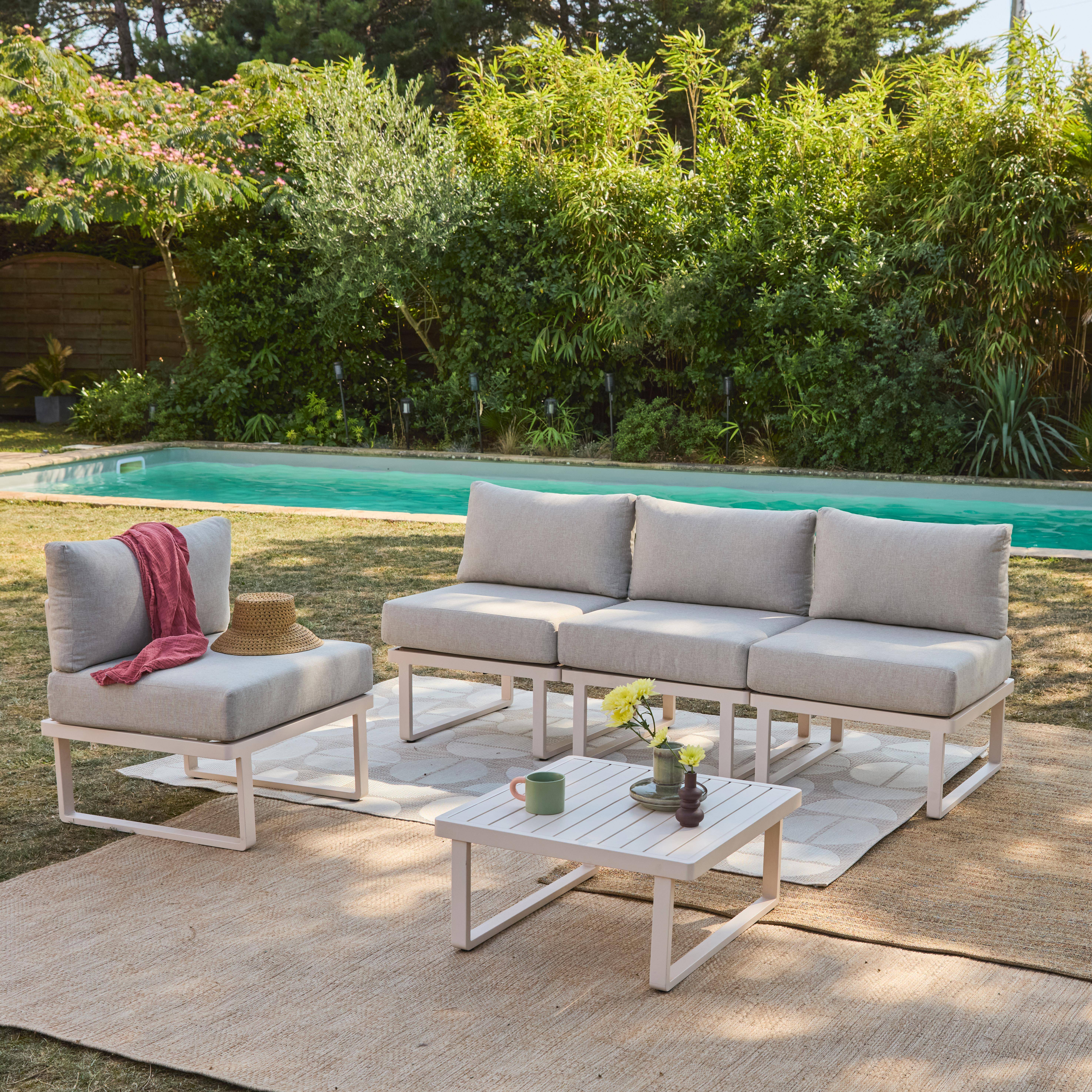 Clea - Conjunto de jardín modular de aluminio, 4 plazas