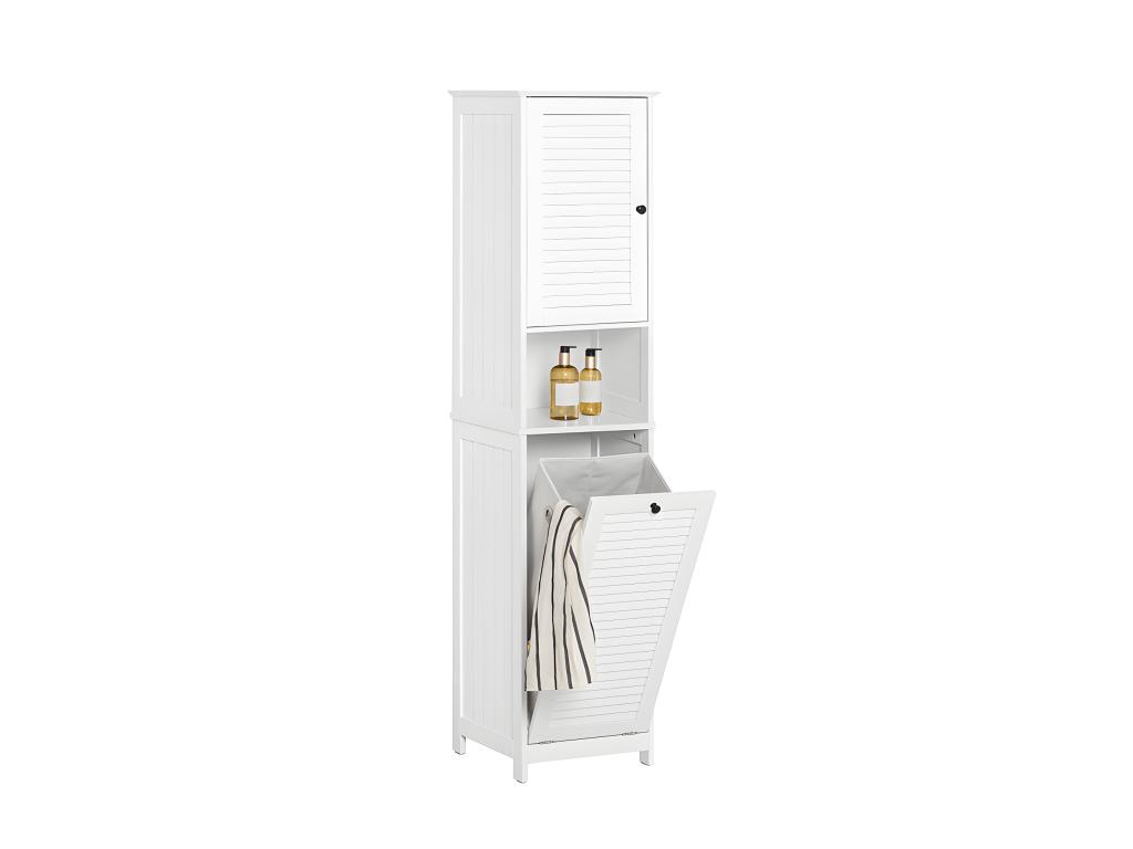 Mueble Columna de Baño con 1 Cesto para Ropa Sucia Armario Alto para Baño Estanterías de Baño con 1 Puerta y 3 Estantes 40 x 38 x 170 cm Blanco BZR124-W Confortzx