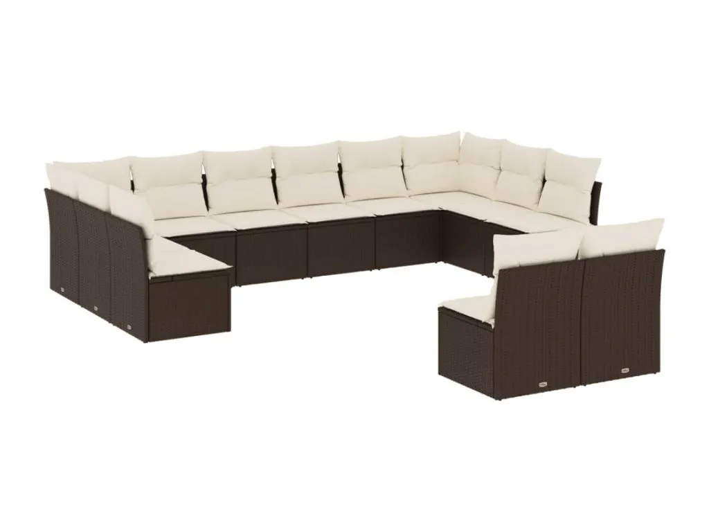 Set de sofás de jardín y cojines 12 pzas ratán sintético marrón 68548ADVI