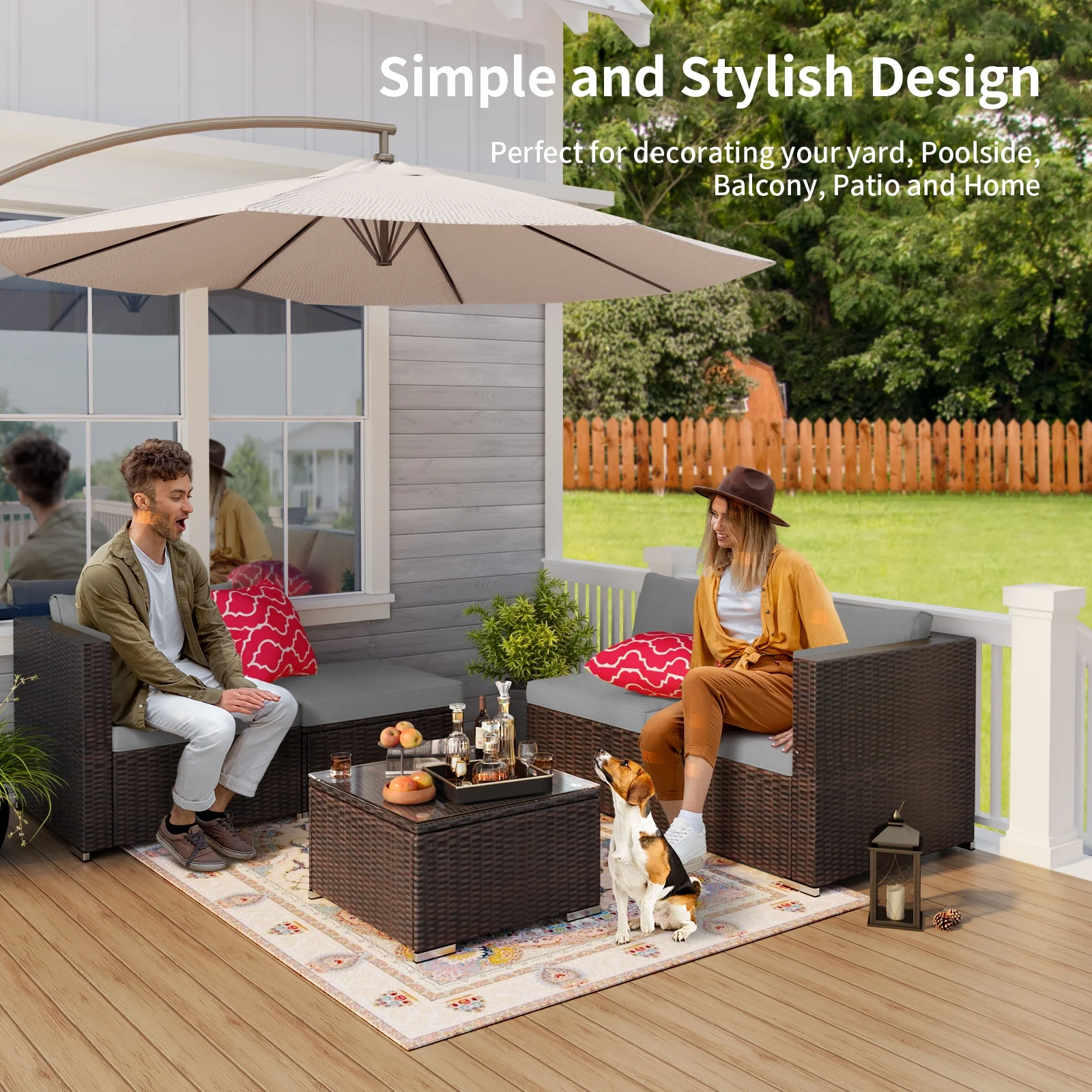 Aiho 7-Piece Rattan Patio Furniture Set , Outdoor Sectional Furniture Set for Patio, Garden, Backyard, Grey - Image 56