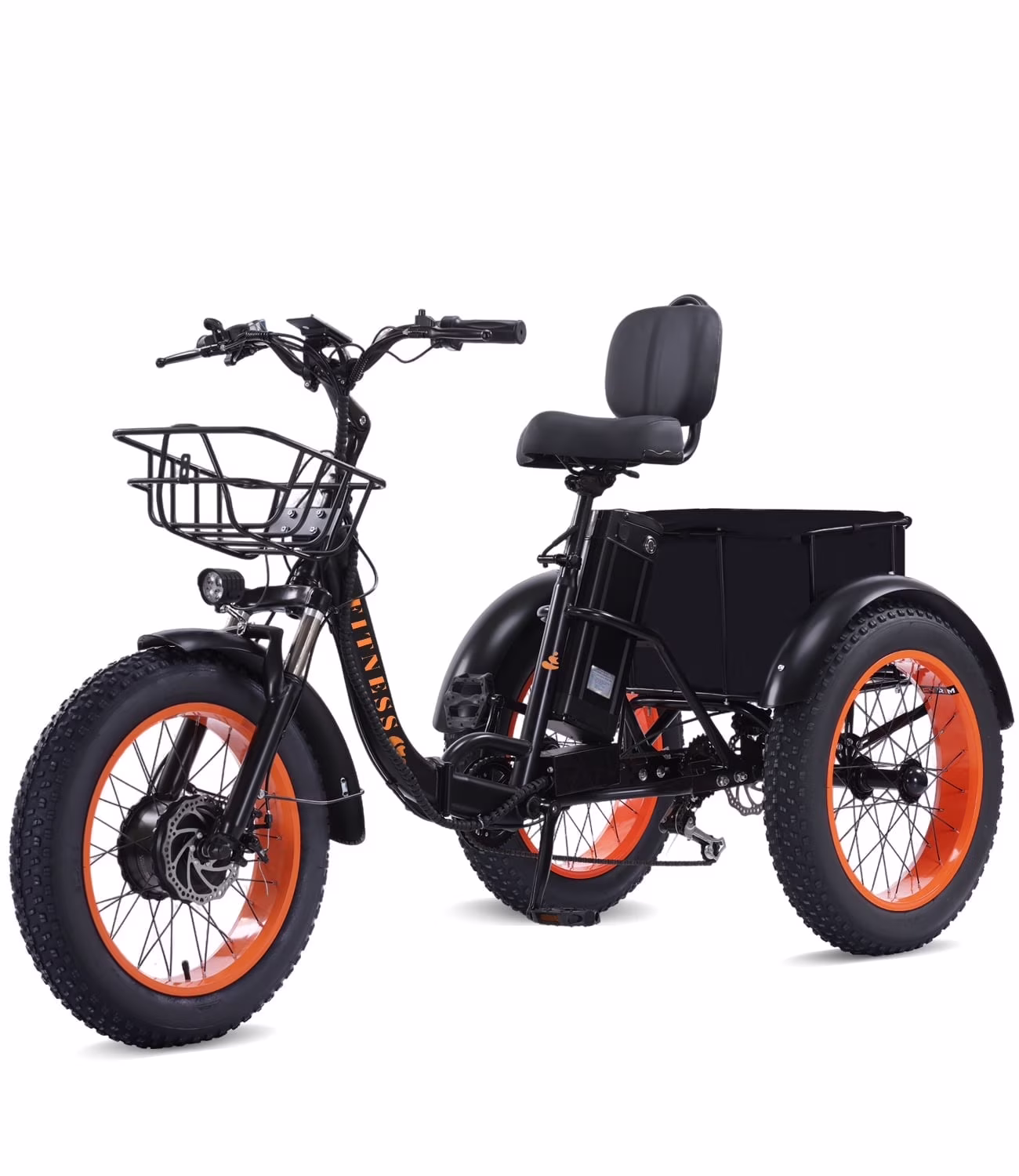 YEBEI Electric Tricycle for Adults Folding E - Trike Motorized Tricycle Electric 3 Wheels Trike Powerful 500W Motor Electric Tricycle 48V15AH Lithium Battery Max 20MPH 20*4.0 Fat Tire Orange(Black Orange)
