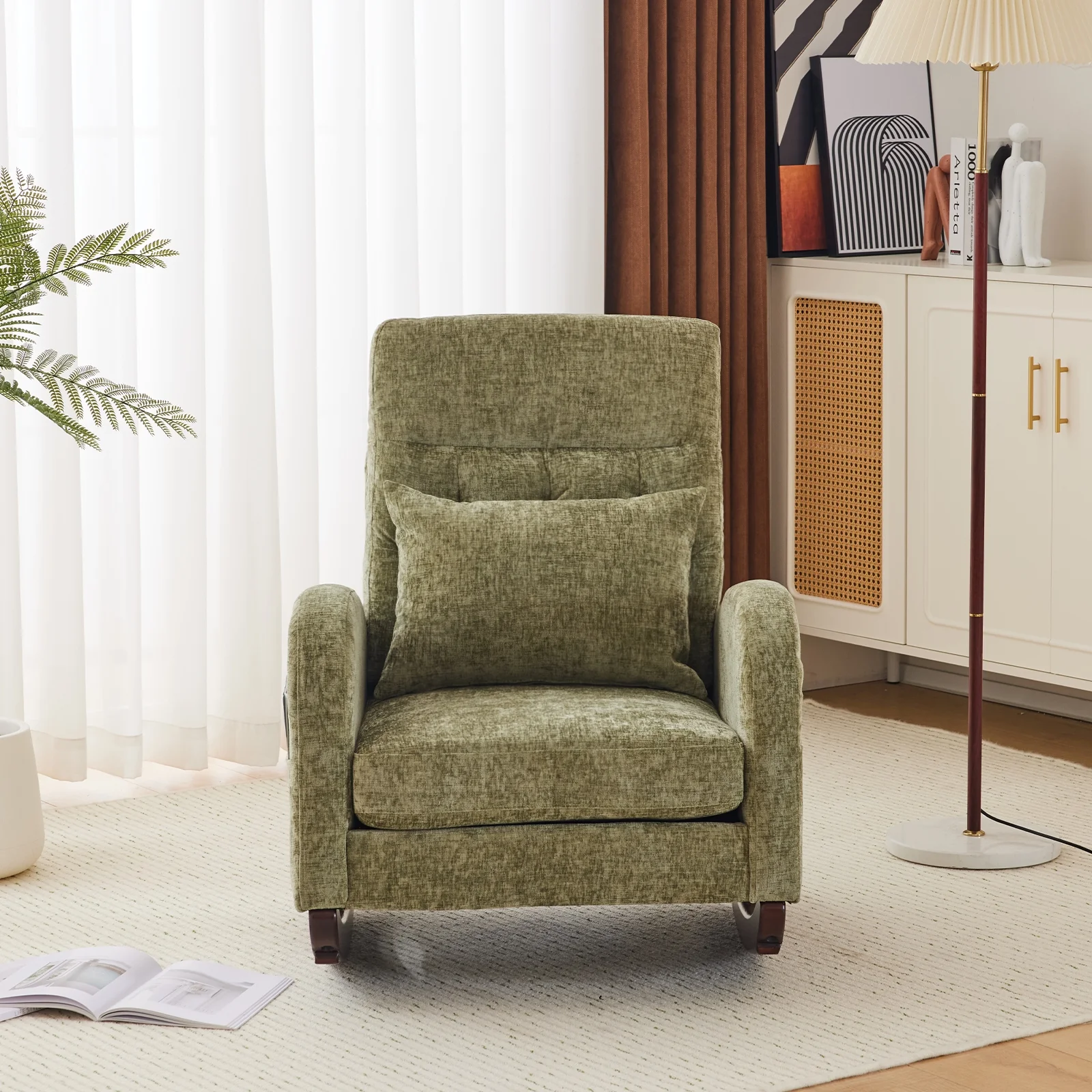 Ktaxon Rocking Accent Chair Glider Reading Chair Comfy Teddy Velvet Upholstered Single Sofa Rocker for Living Room, Nursery, Bedroom Beige - Image 42