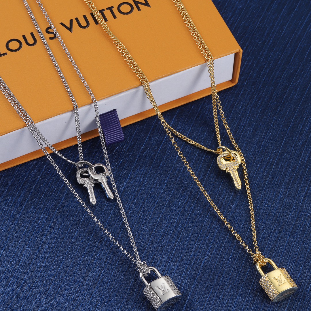 Louis Vuitton 2 Layers Lock and Key Necklace - Original Replica Club