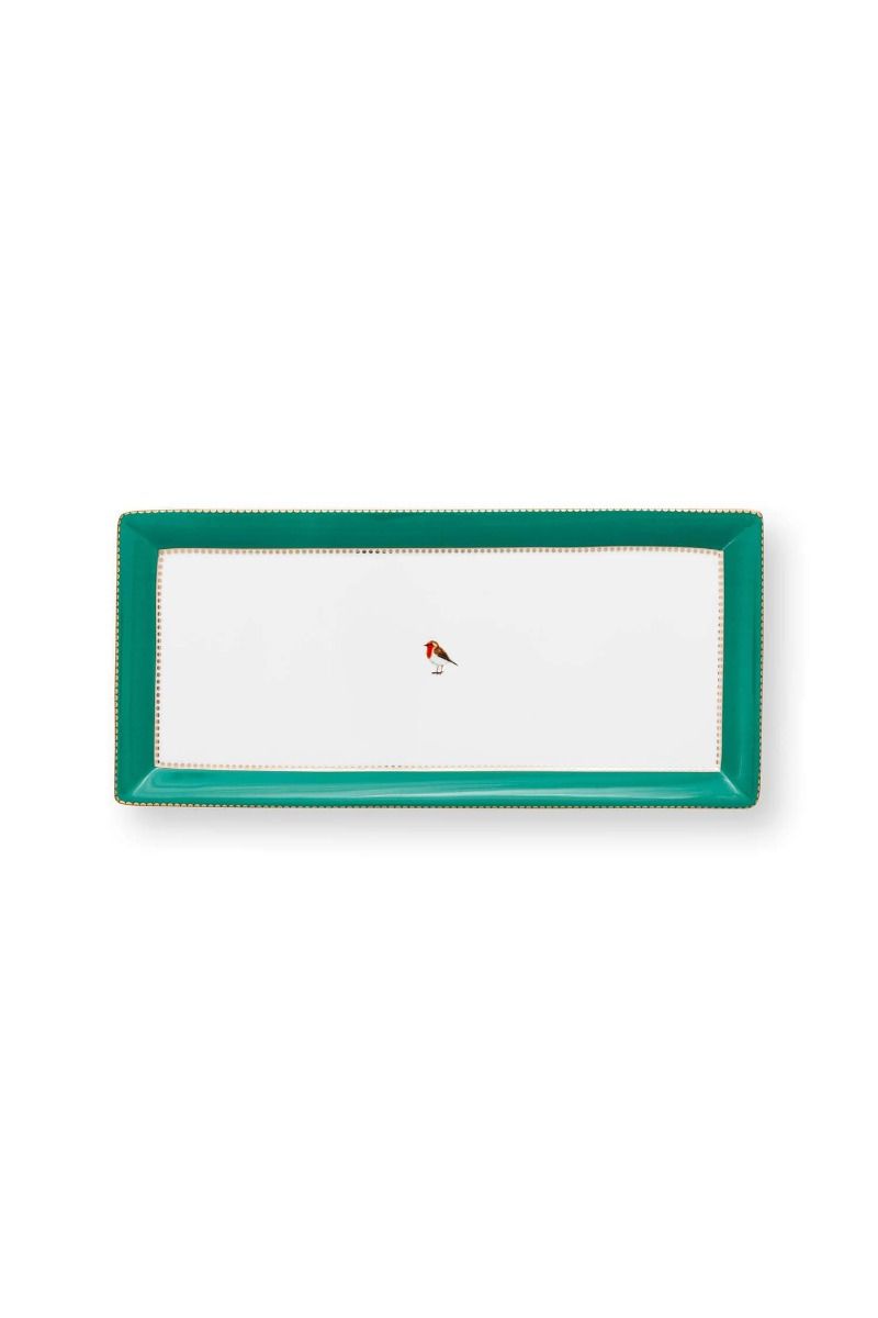 Cake Tray Rectangular Love Birds Emerald 33.3x15.5cm