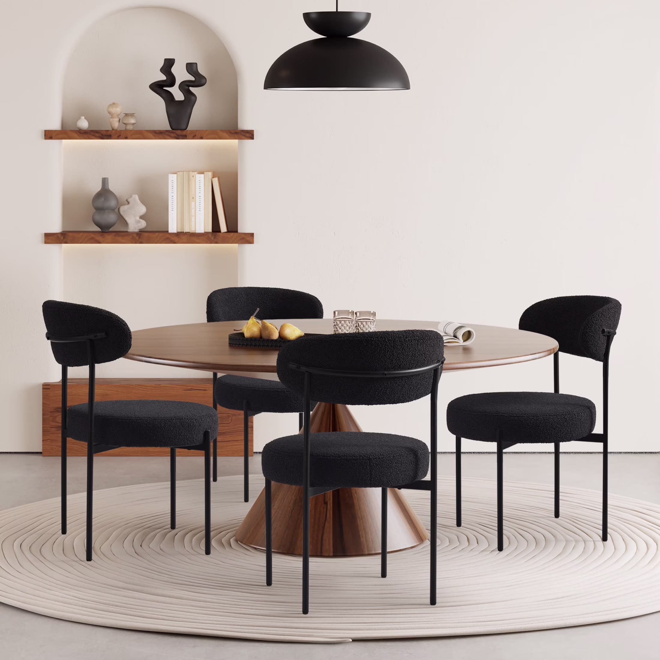 WestinTrends Alexandria Mid-Century Modern Upholstered Sherpa Round Dining Chairs (Set of 4), Sunset Gold - Image 23
