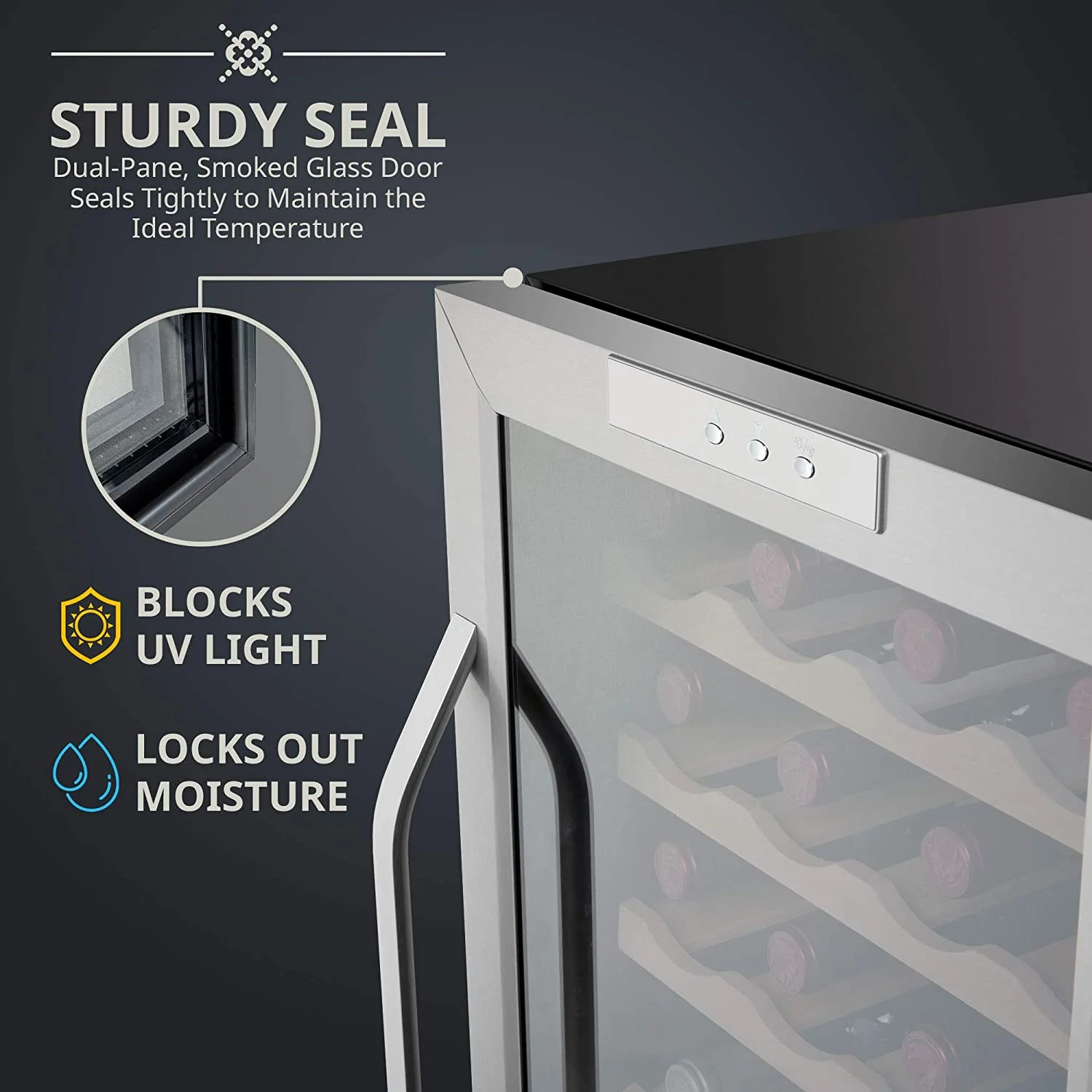 Ivation 24 Bottle Compressor Wine Refrigerator, Freestanding Wine Cooler with Lock, Stainless Steel - Image 6