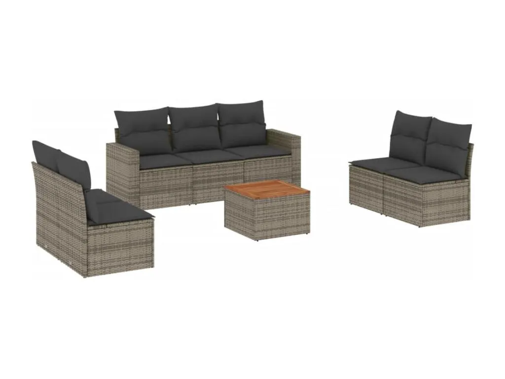 Set de sofás de jardín 8 pzas y cojines ratán sintético gris 36844jjiz