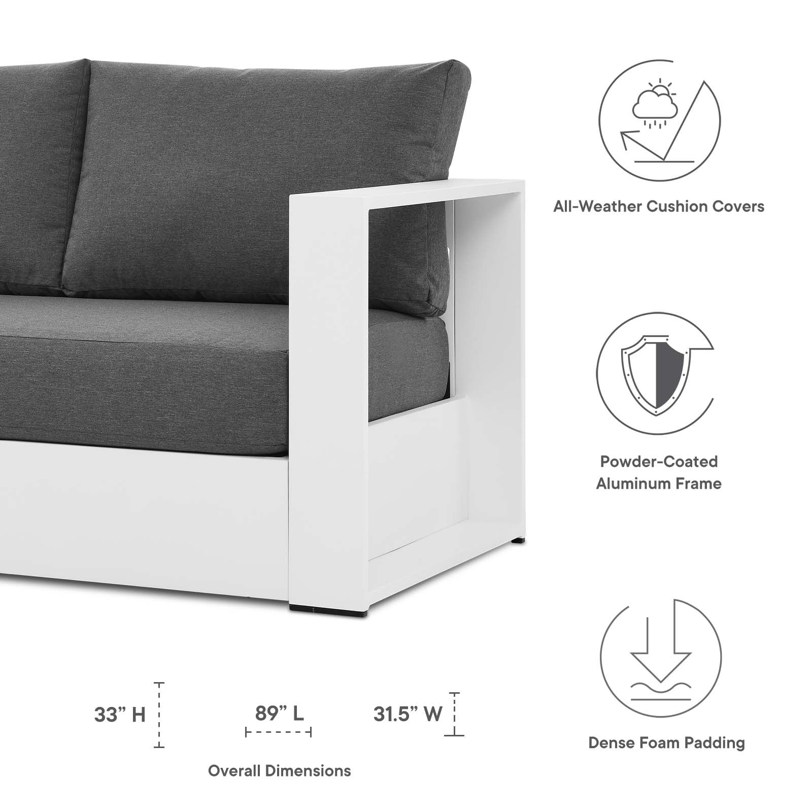 Lounge Sofa Table Set, Grey Gray, Aluminum, Metal, Fabric, Modern Contemporary, Outdoor Patio Balcony Cafe Bistro Garden Furniture Hotel Hospitality - Image 35