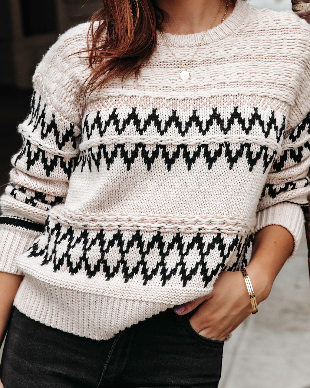 Jamie Printed Knit Pullover Sweater - Se7enfashion