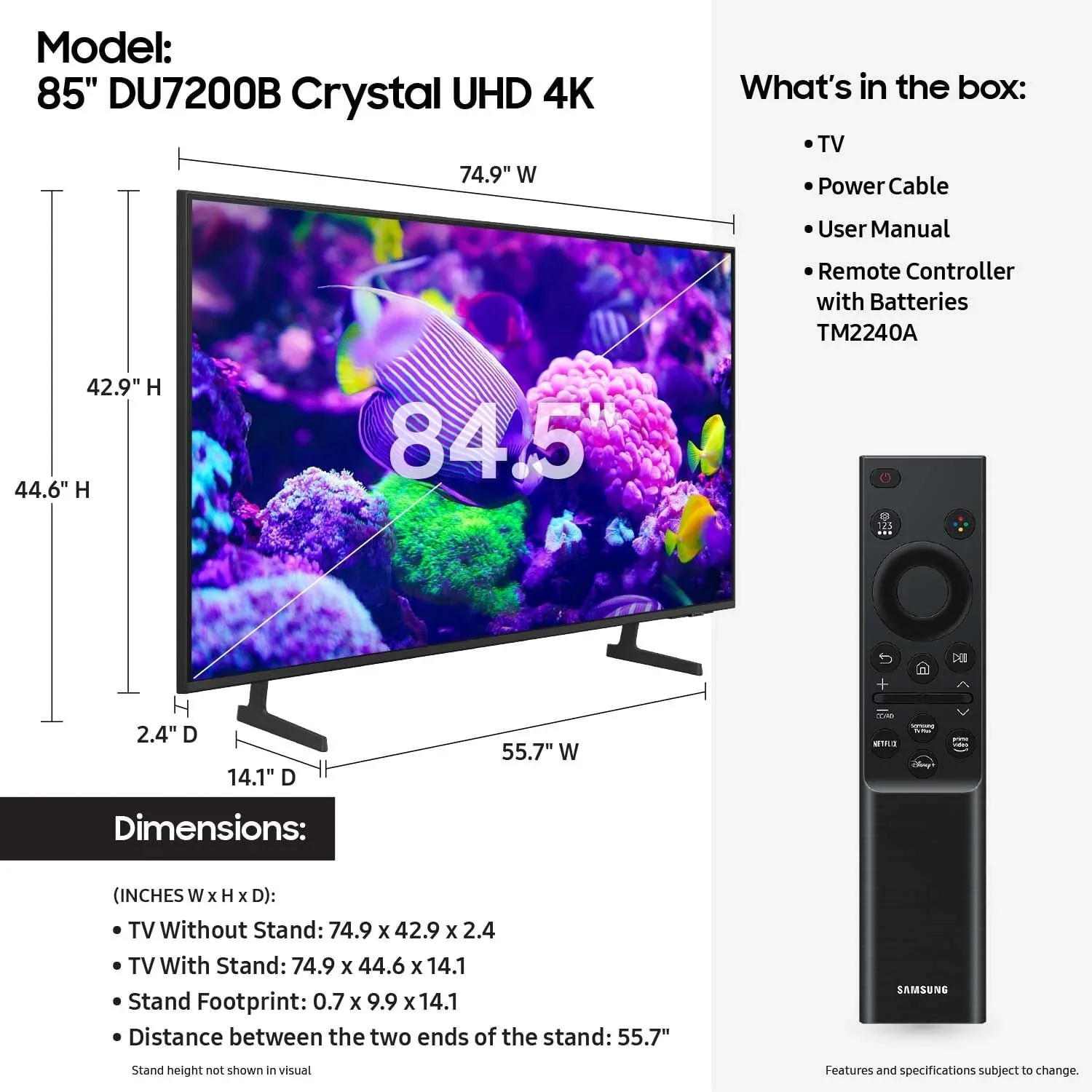 Samsung 85 inch Crystal UHD 4K Smart TV With PurColor And HDR - DU7200B - Image 2 Samsung 85 inch Crystal UHD 4K Smart TV With PurColor And HDR - DU7200B - Image 2