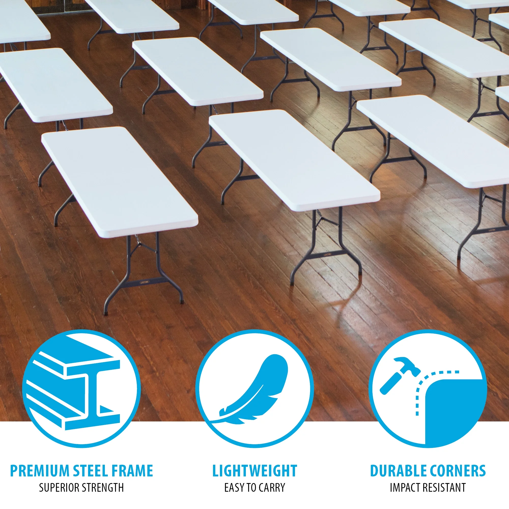 Lifetime Combo Set of (4) 8-Foot Rectangle Folding Tables & (32) Chairs, Indoor/Outdoor Use, White (80147) - Image 11