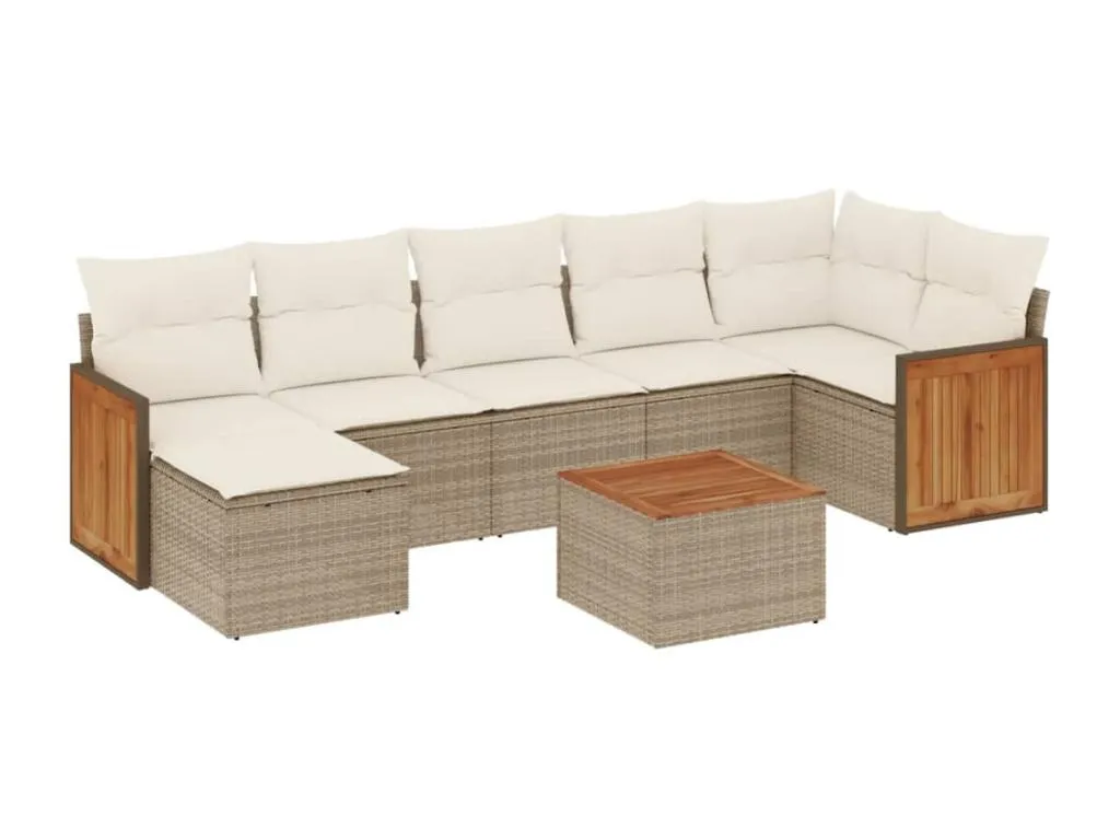 Juego de sofás de jardín con cojines beige 8 piezas ratán PE 31474excn