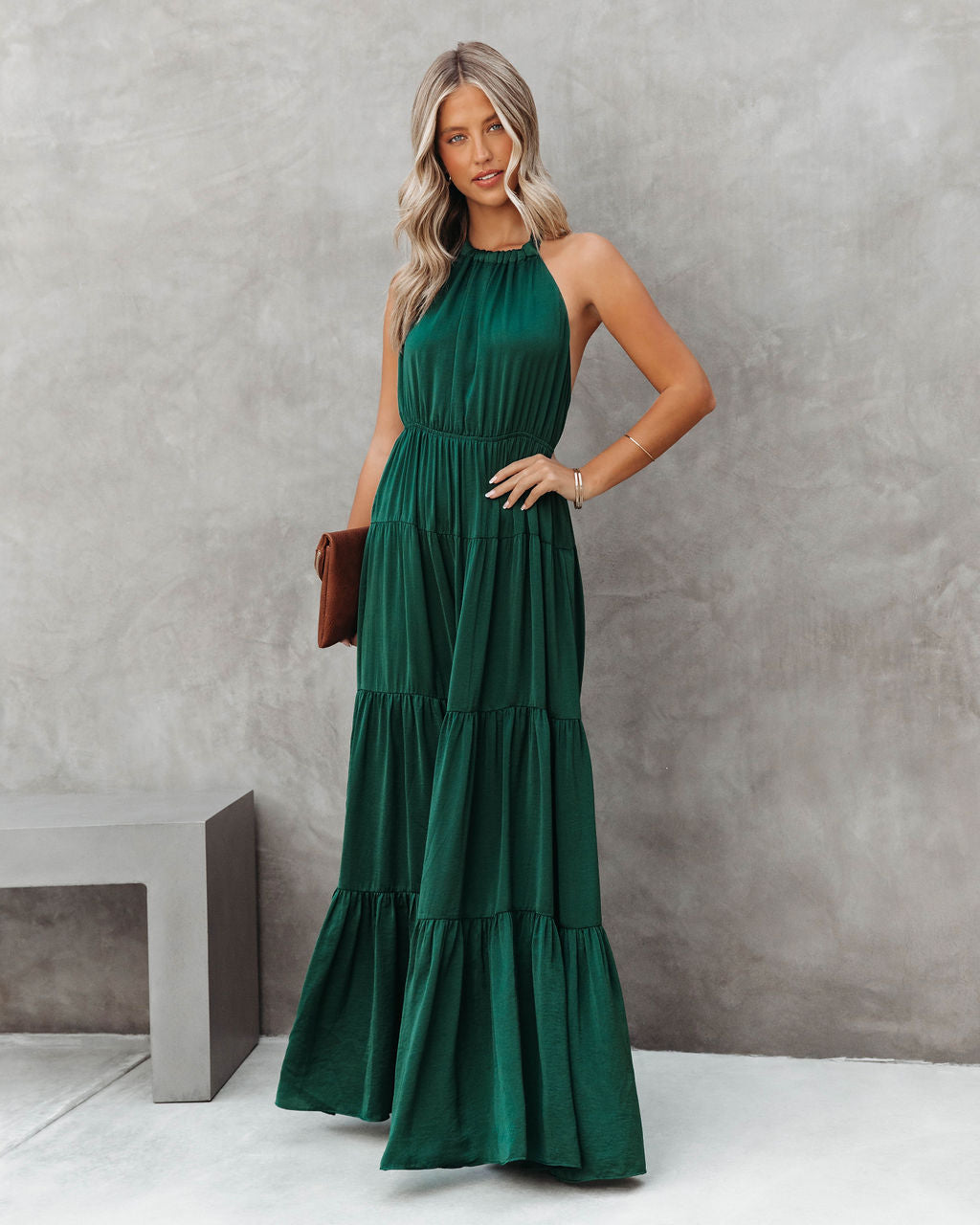Forever Begins Today Satin Maxi Dress - Emerald Green - Se7enfashion
