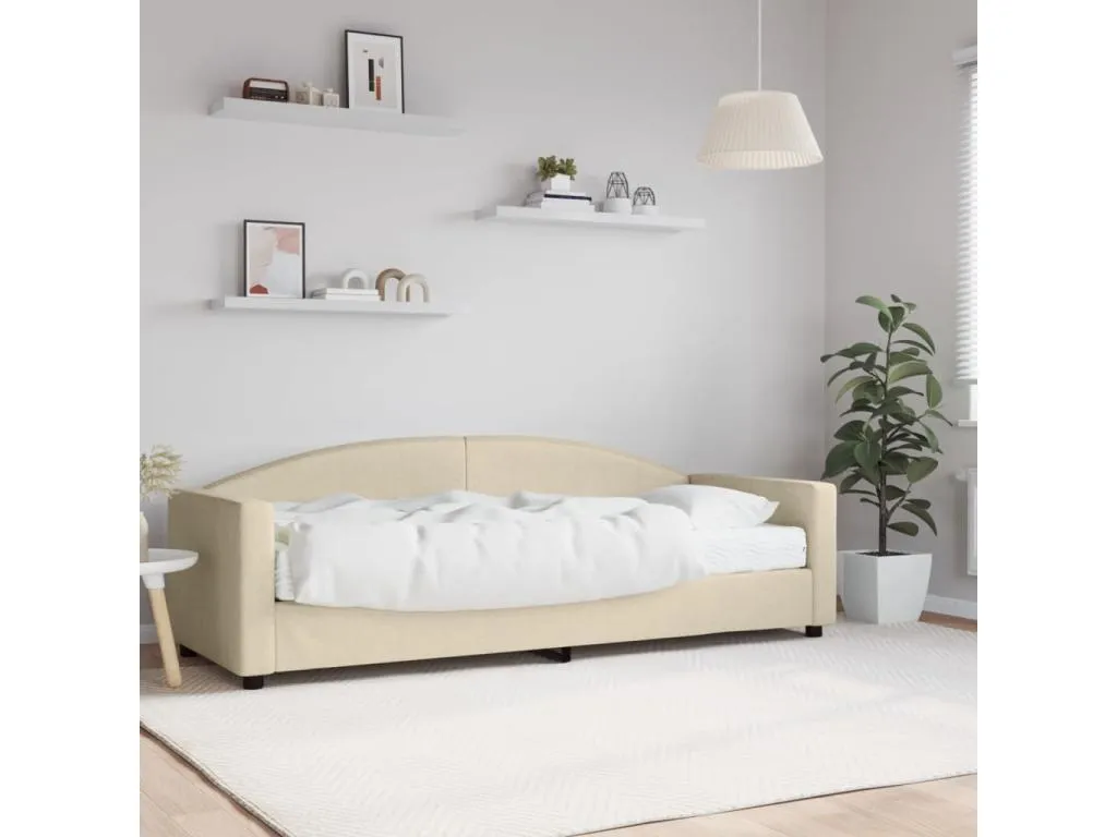 Sofá cama con colchón tela crema 80x200 cm