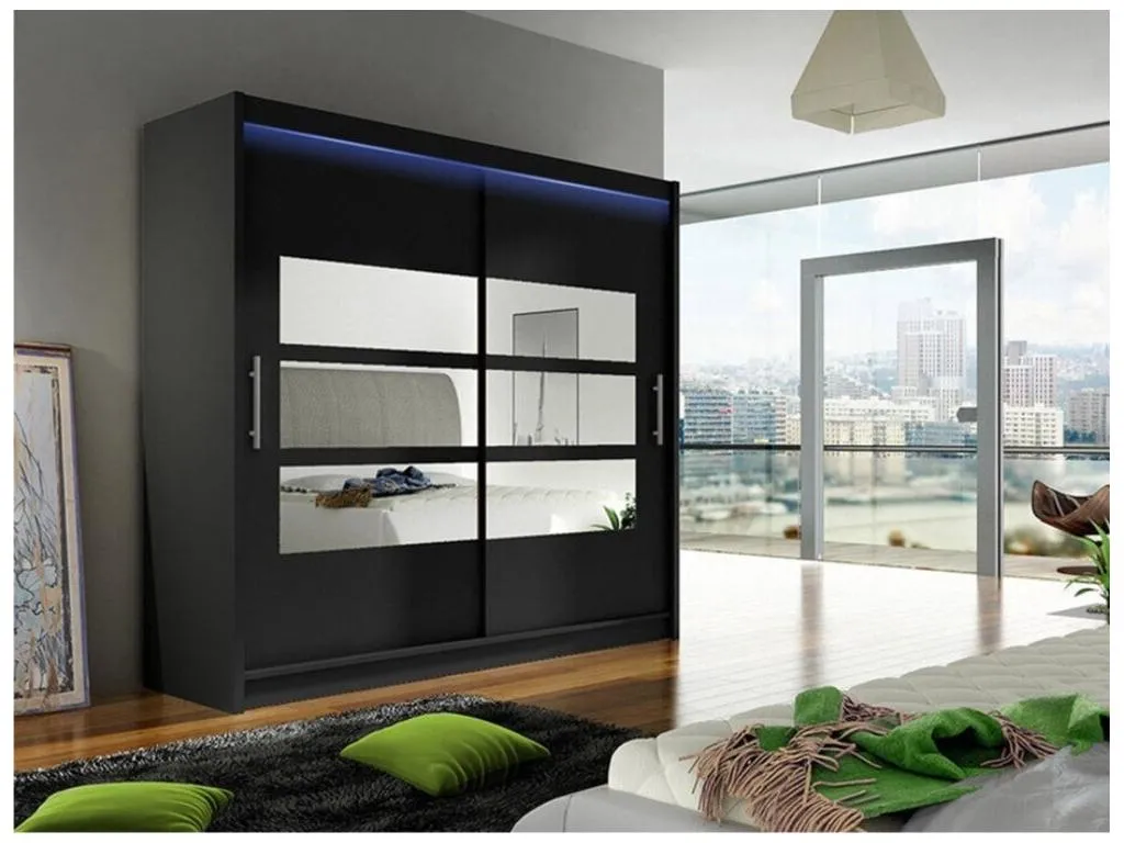 Armario Nidovia negro, 215x180x58 cm, sistema de puertas correderas pce1704107