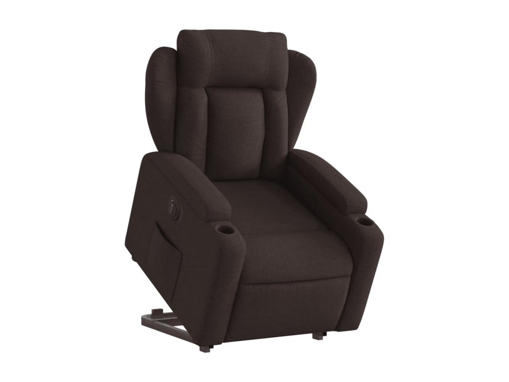 Sillón eléctrico reclinable elevable de tela marrón oscuro