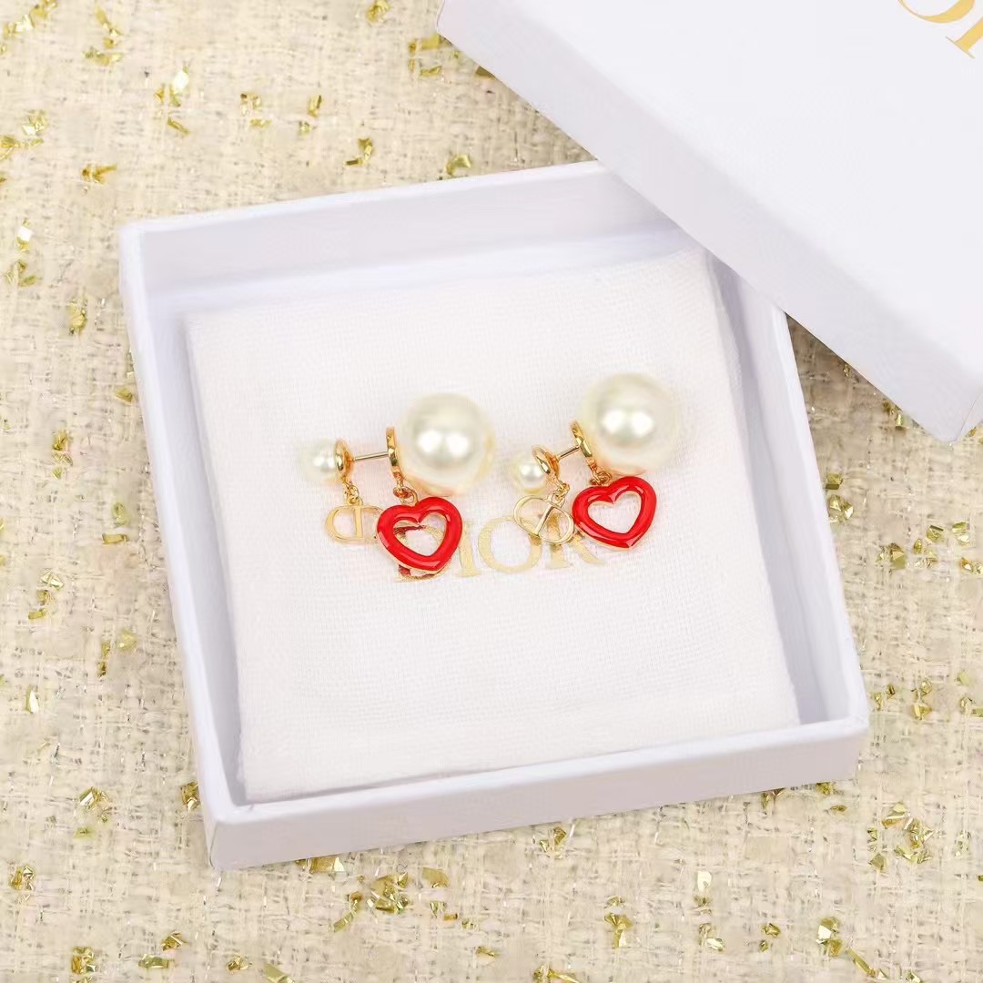 Dior CD Heart Drop Front Back Pearl Stud Earring - Original Replica Club