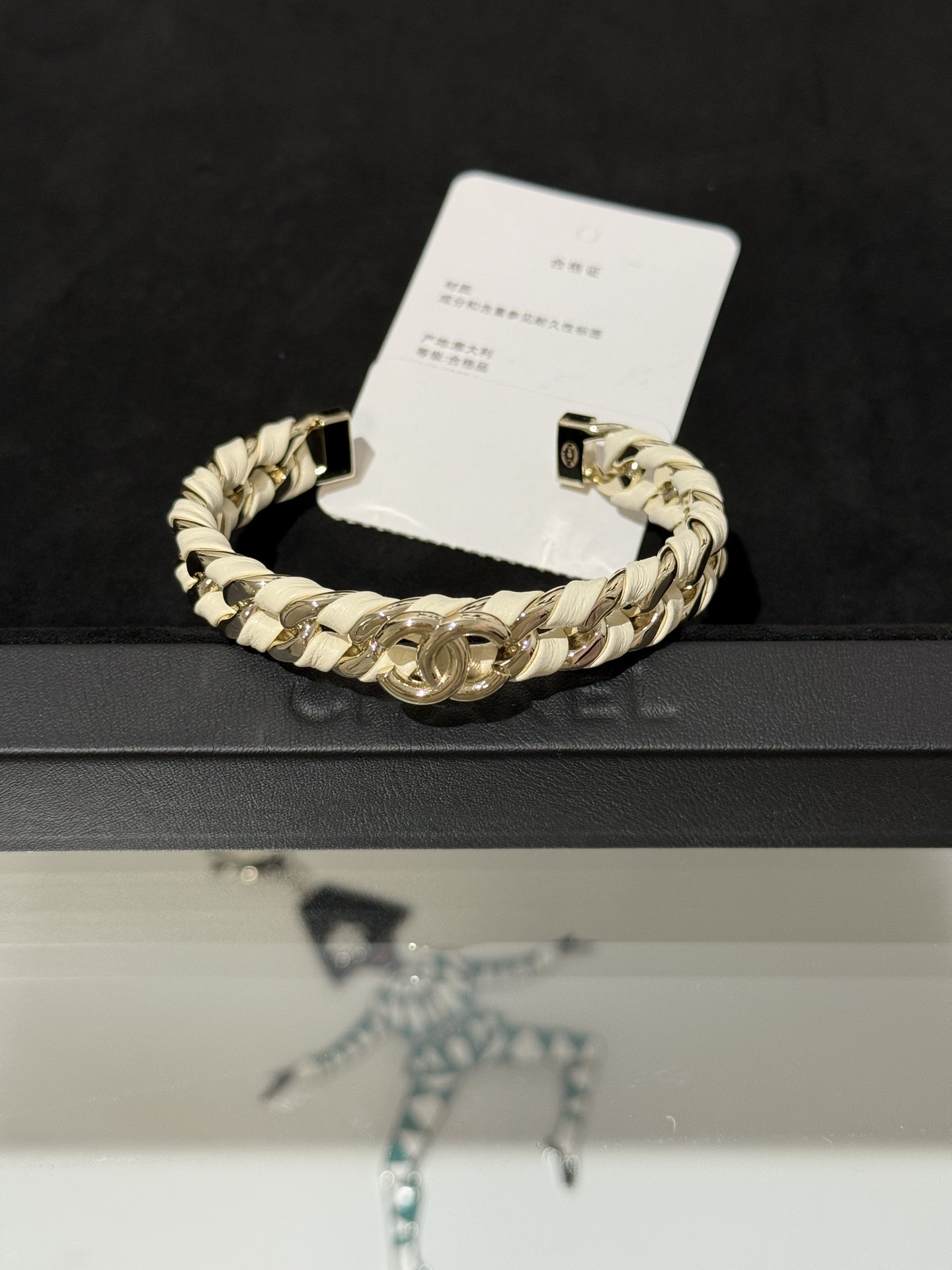 Chanel 26C Leather with Chain Bracelet Cuff Bangle - Original Replica Club