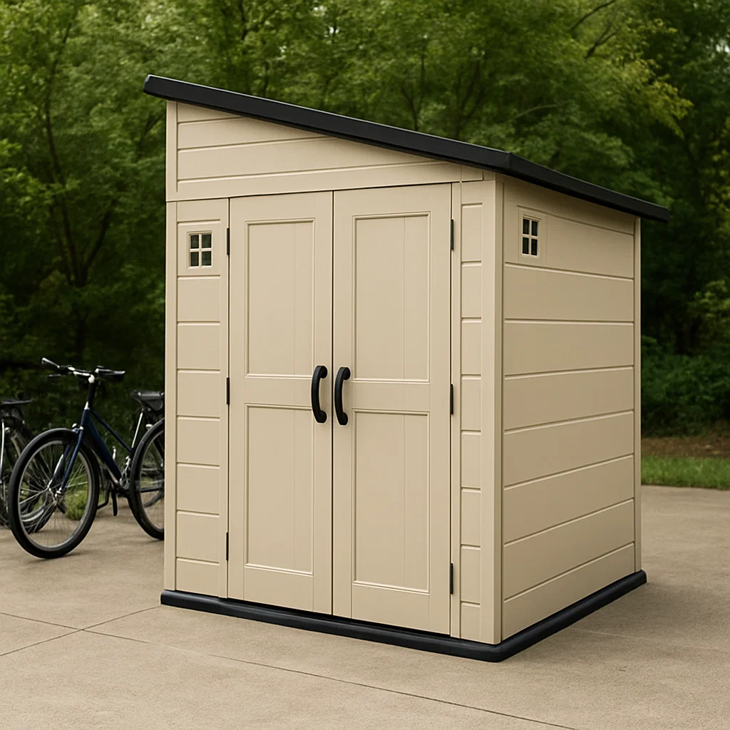 Caseta de Jardín Beige con Negro Material Compuesto Jardín Exterior 185×155×200 cm GtUlXGL212dN