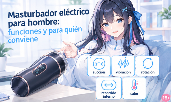 Funciones de un masturbador eléctrico para hombre: succión, vibración, rotación, recorrido interno y calor
