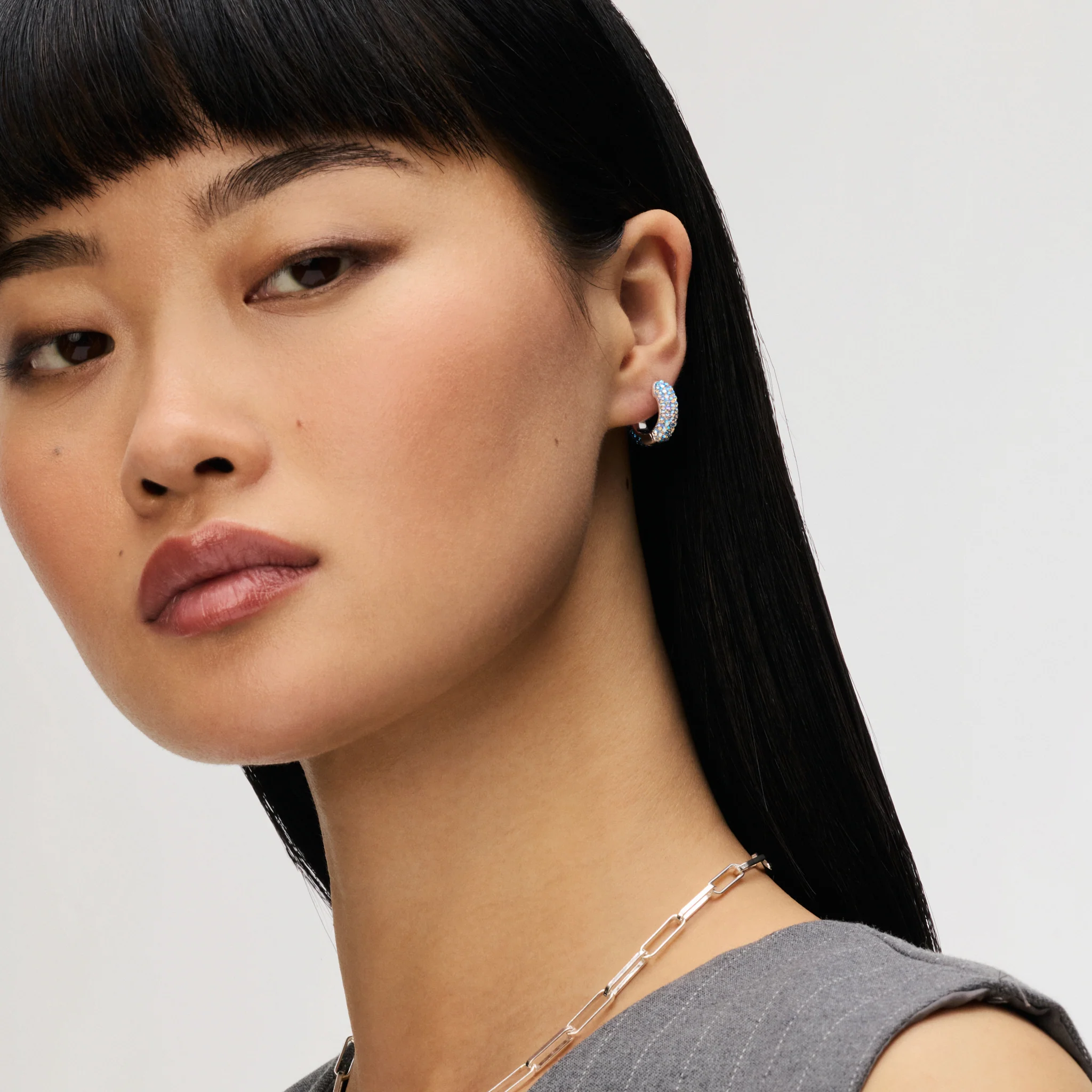 Small Two-Tone Reversible Sparkle Hoop Earrings