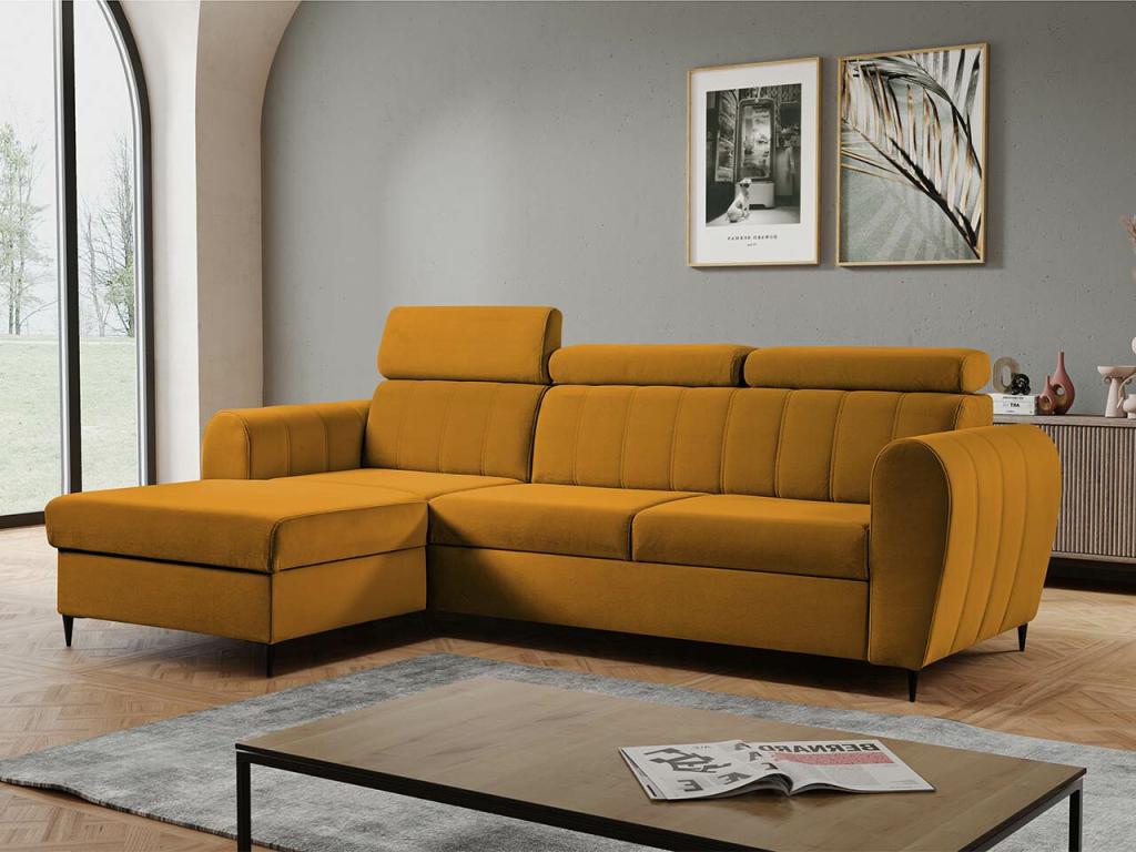 Sofá rinconero Nidolux 126 Amarillo Función de descanso Caja de ropa de cama 262x175cm