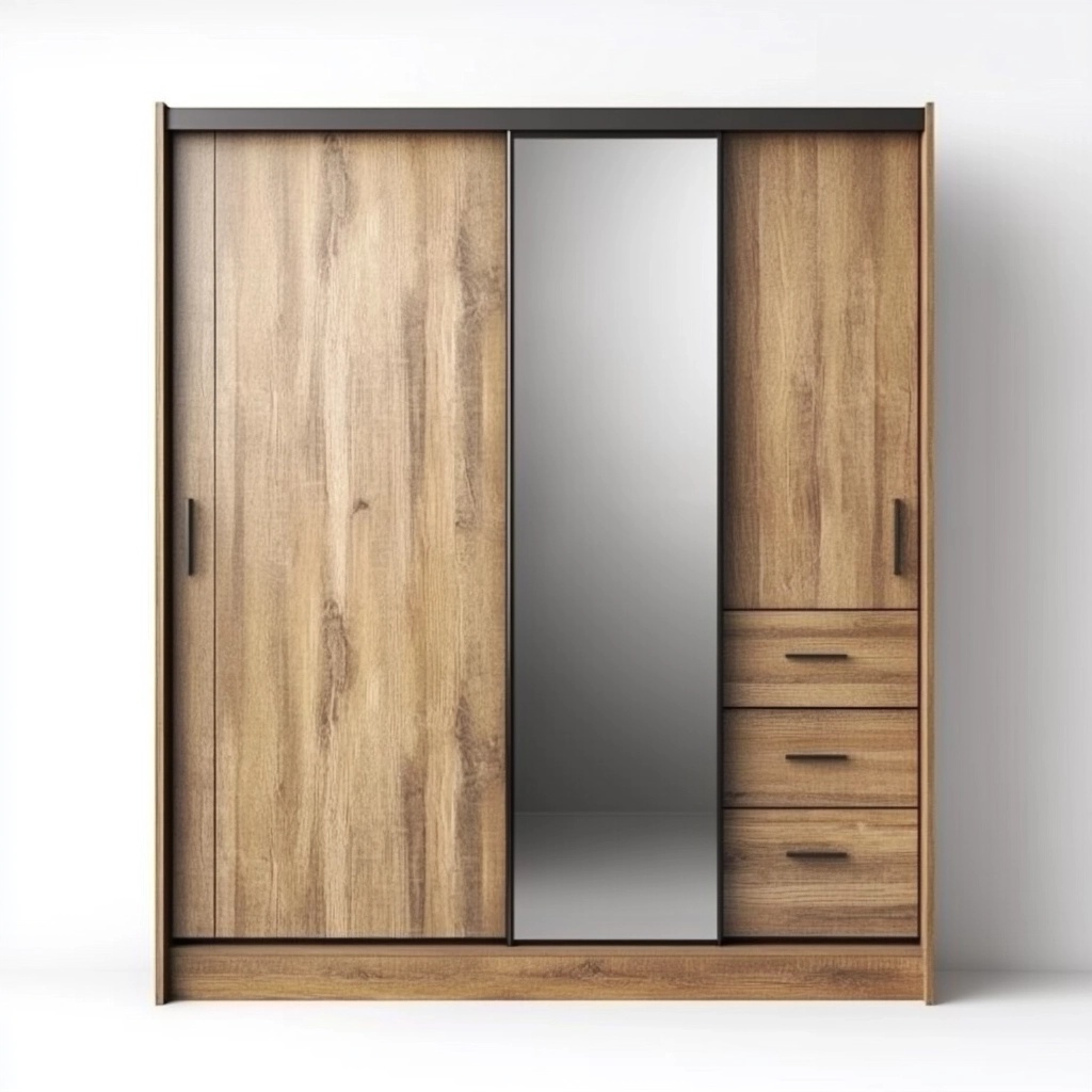 Armario de dormitorio con puertas correderas espejo acabado roble cajonera de almacenaje 180x200cm mobiliario multifuncional OE4262371