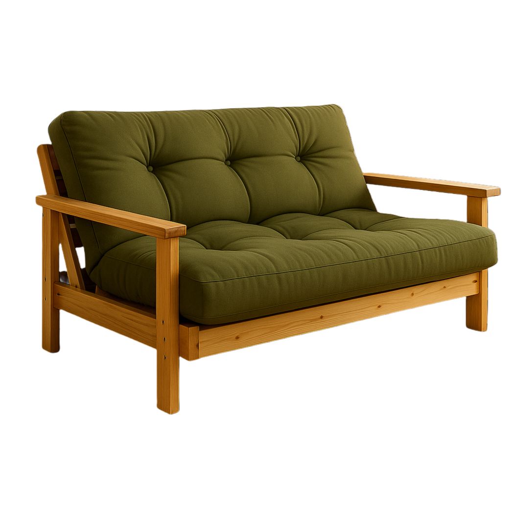 Sofá 2 plazas estructura madera cojines poliéster verde 150x80x85 cm