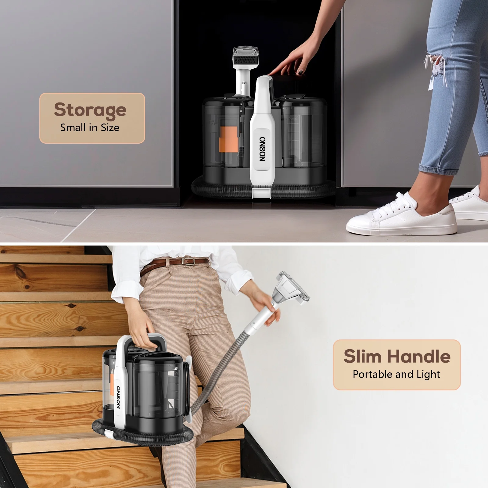 ONSON Portable Carpet Cleaner Machine, Upholstery Spot Vacuum Cleaner, White - Image 8
