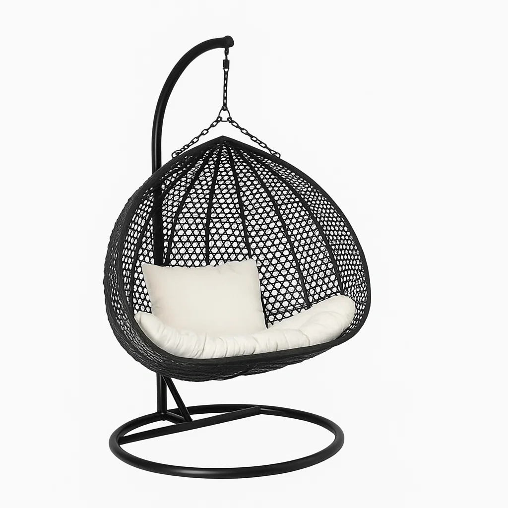 Sillón colgante de resina trenzada para 1 plaza con cojines blancos,Negro - ZlqaTgg238ud