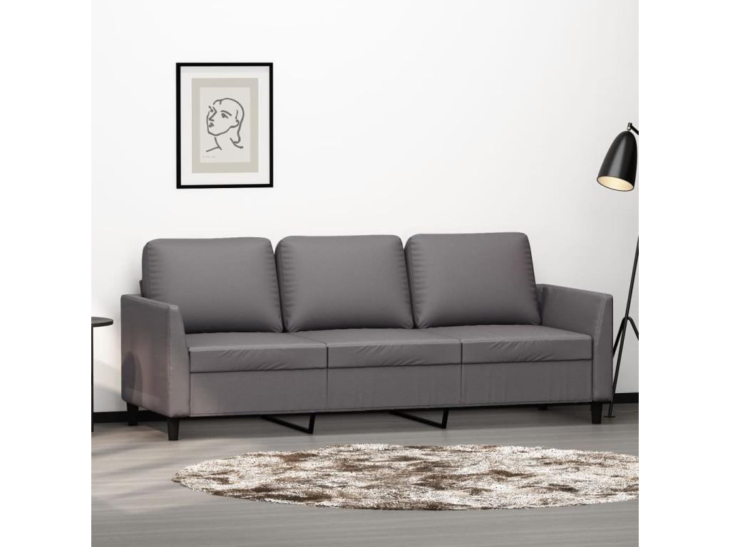 Sofá de 3 lugares 180 cm couro artificial cinza