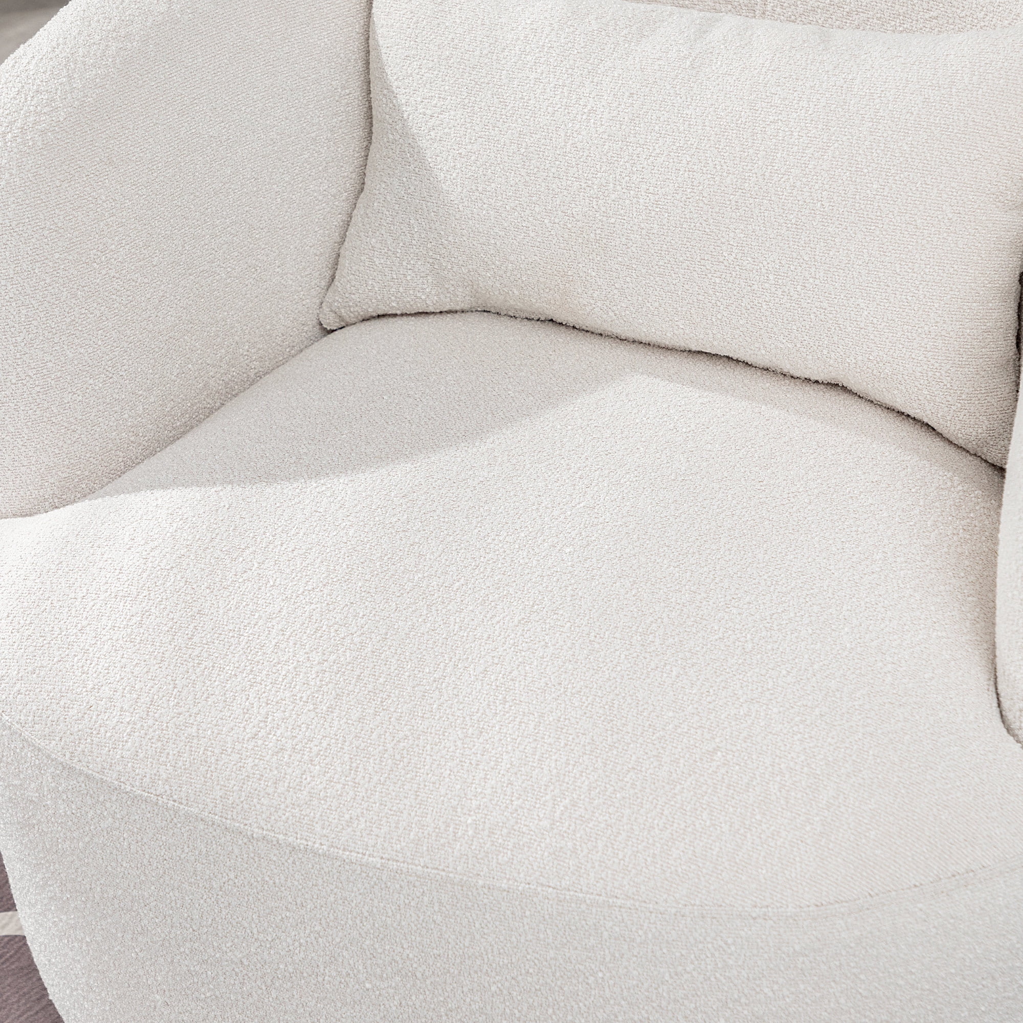 34" Wide Boucle Swivel Barrel Chair, No Assembly Round Upholstered Armchair Accent Chair Single Sofa Chair with Toss Pillow for Living Room and Bedroom, Taupe - Image 17
