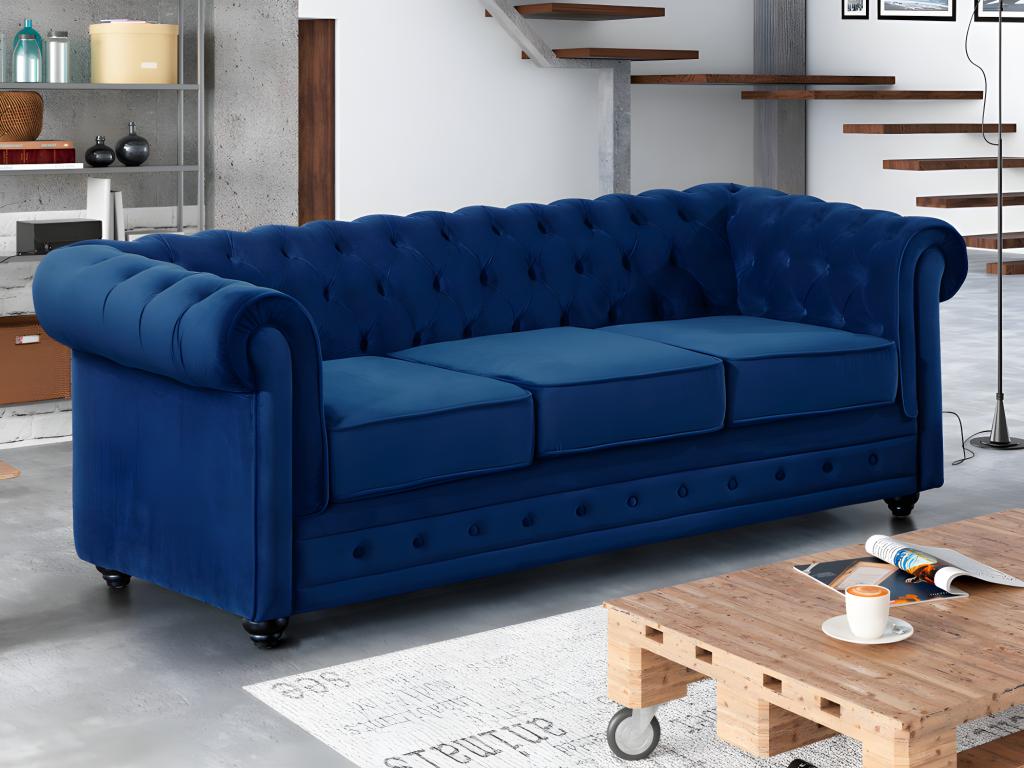 Sofá de 3+2 plazas CHESTERFIELD - Terciopelo azul real