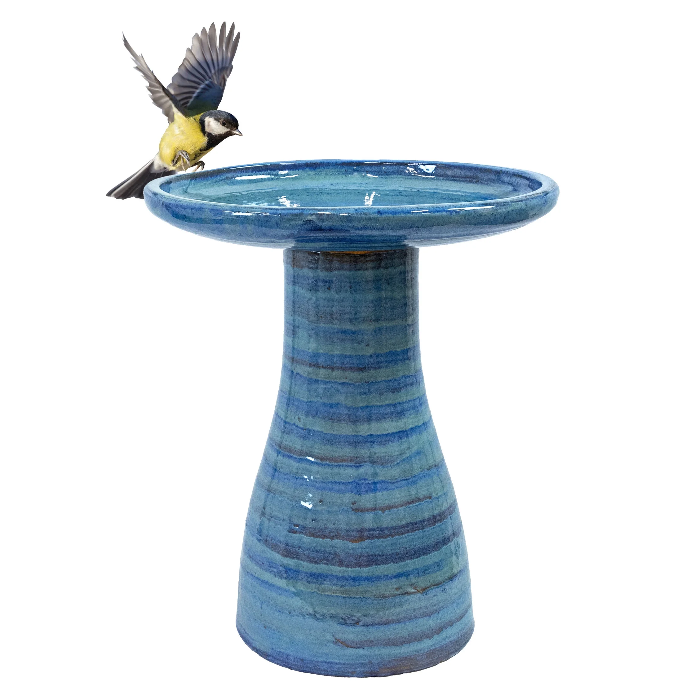 Sunnydaze Freestanding Ceramic Outdoor Bird Bath, Glazed, UV-Resistant Galaxy Blue Finish - Image 22
