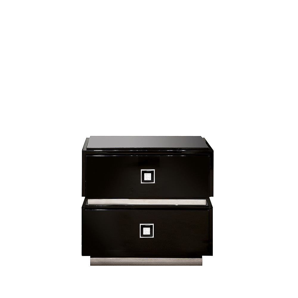 TABLE DE CHEVET MASQUE DE FEMME - CRISTAL INCOLORE ET LAQUÉ NOIR, PETIT MODÈLE