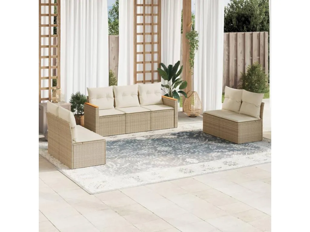 Set sofás de jardín 7 piezas y cojines ratán sintético beige obxy27151
