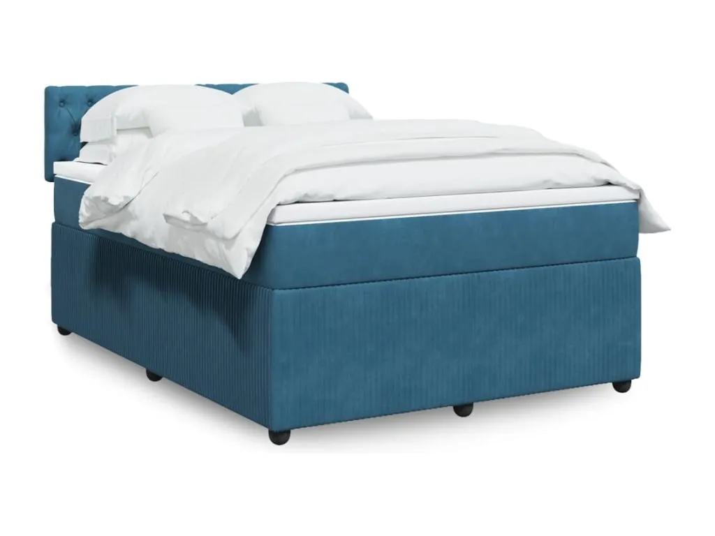 Cama box spring con colchón terciopelo azul 140x190 cm bys3523154