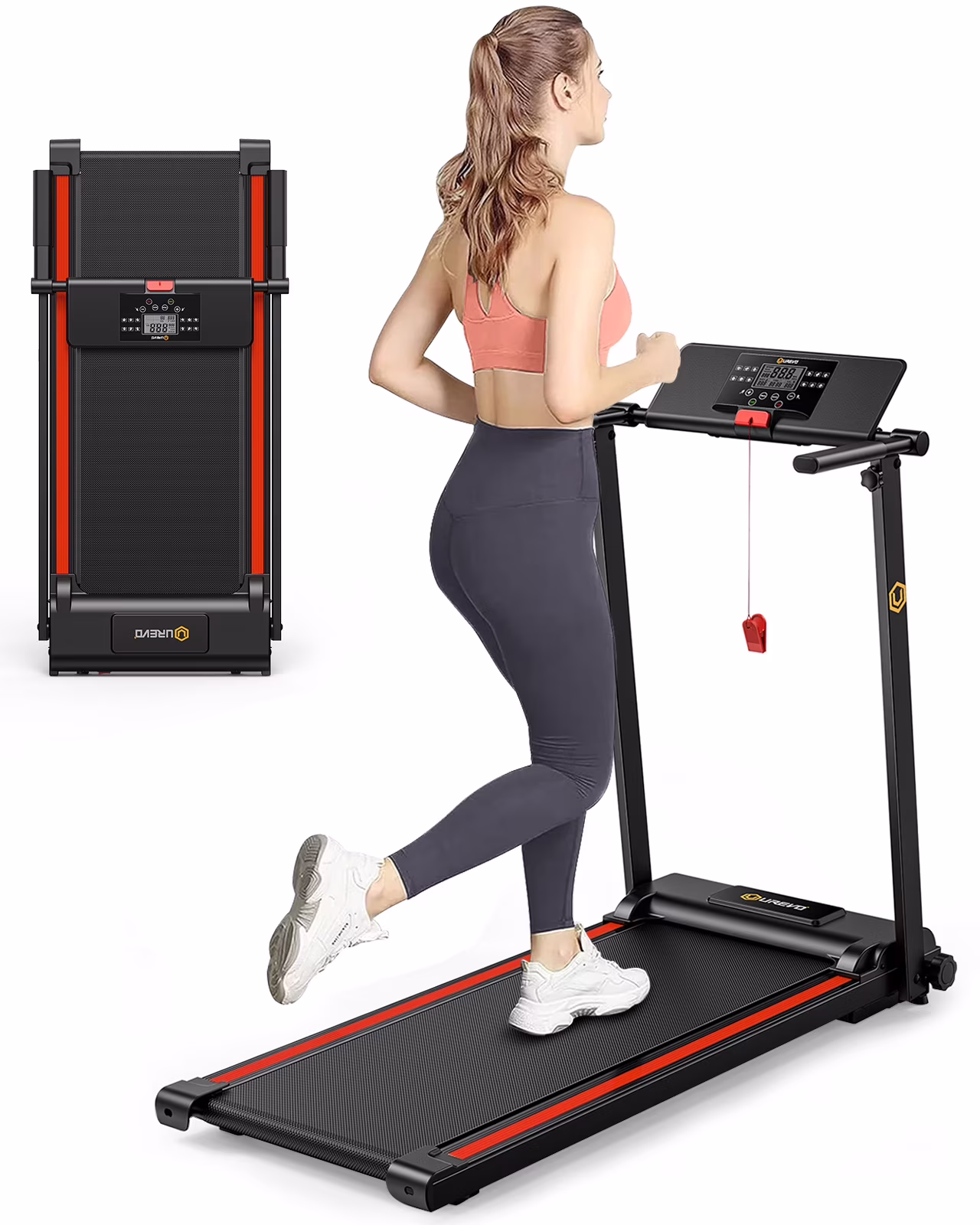 UREVO Folding Treadmill, 2.25HP Portable Mini Treadmills for Home Office, Compact Threadmill with 12 HIIT Modes, LCD Display, 265 lbs Capacity - Image 3
