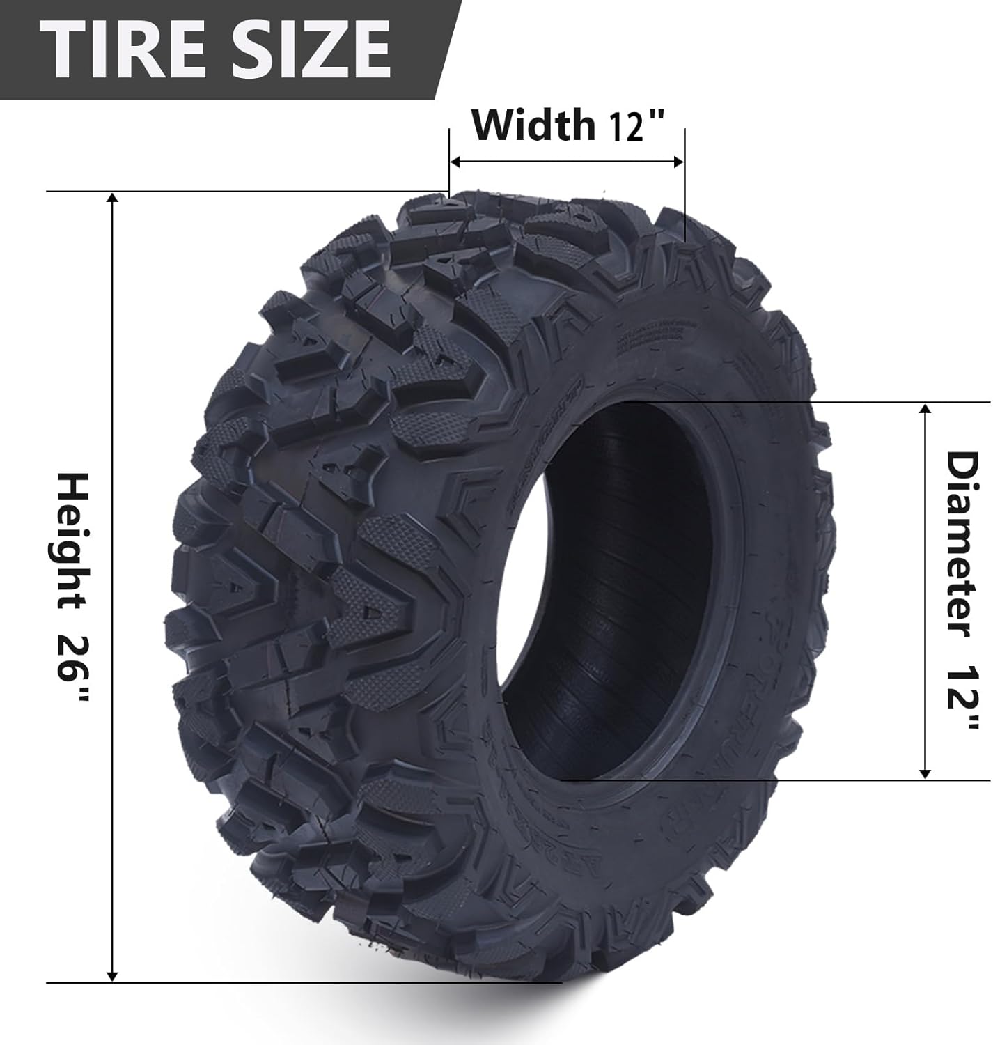 26x12x12 Atv Tires, Set of 2 Atv Tires 26x12-12 6PR, All Terrain Atv/Utv Off-Road Tires, Black