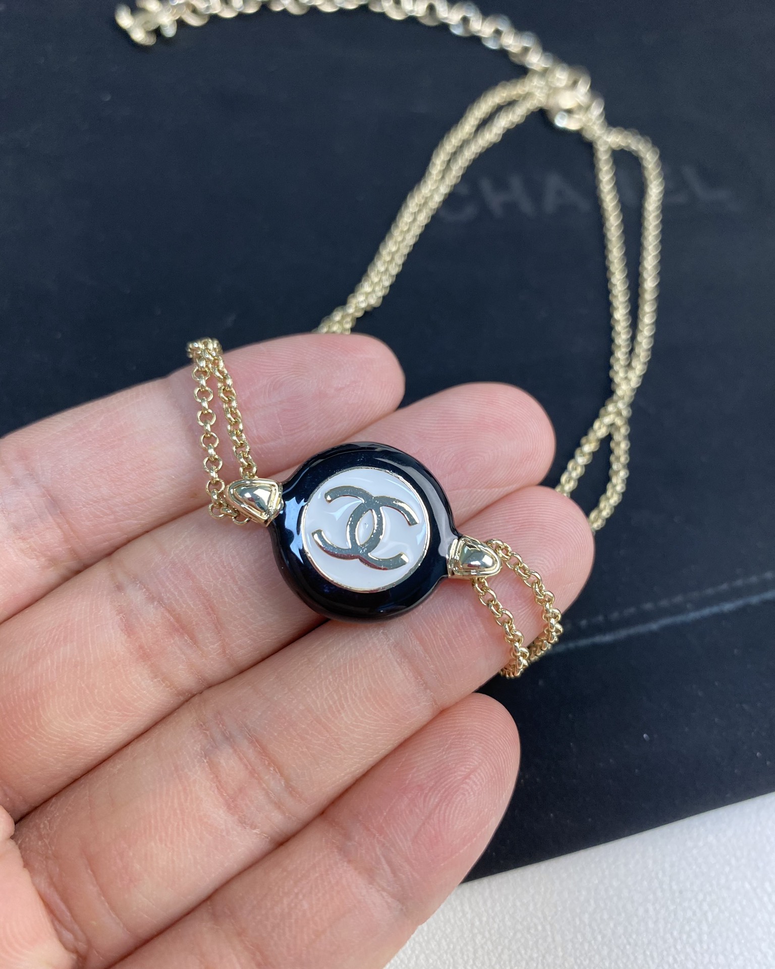 Chanel Black & White Round Enamel Necklace Bracelet and Ring - Original Replica Club