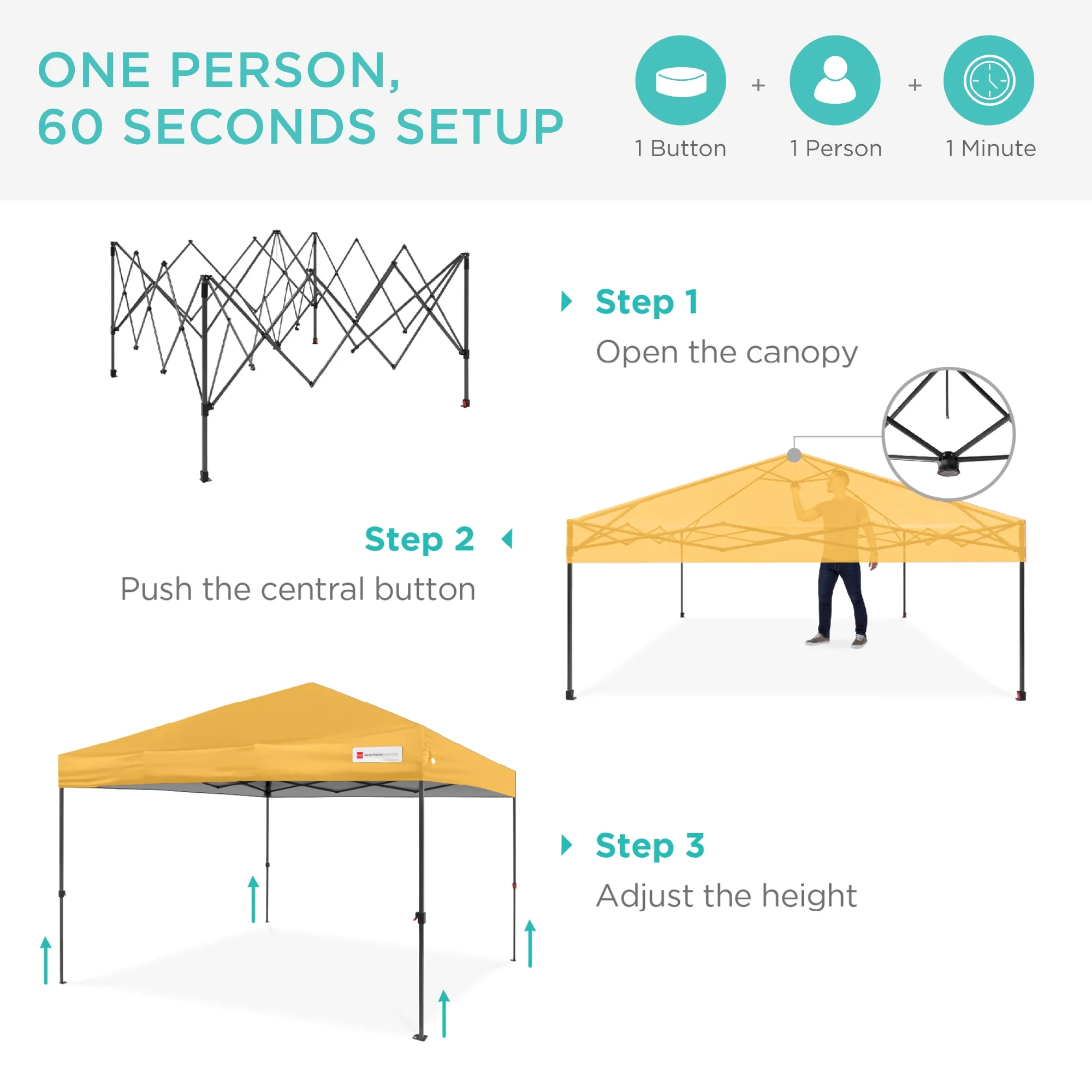 Best Choice Products 10x10ft Easy Setup Pop Up Canopy w/ 1-Button Setup, Wheeled Case, 4 Weight Bags - White - Image 66