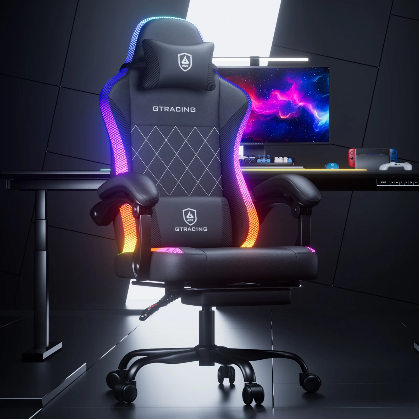 GTRACING RGB Ergonomic Gaming Chair with Massage, LED Lights, Footrest, Lumbar Support and Backrest, Black - Image 5