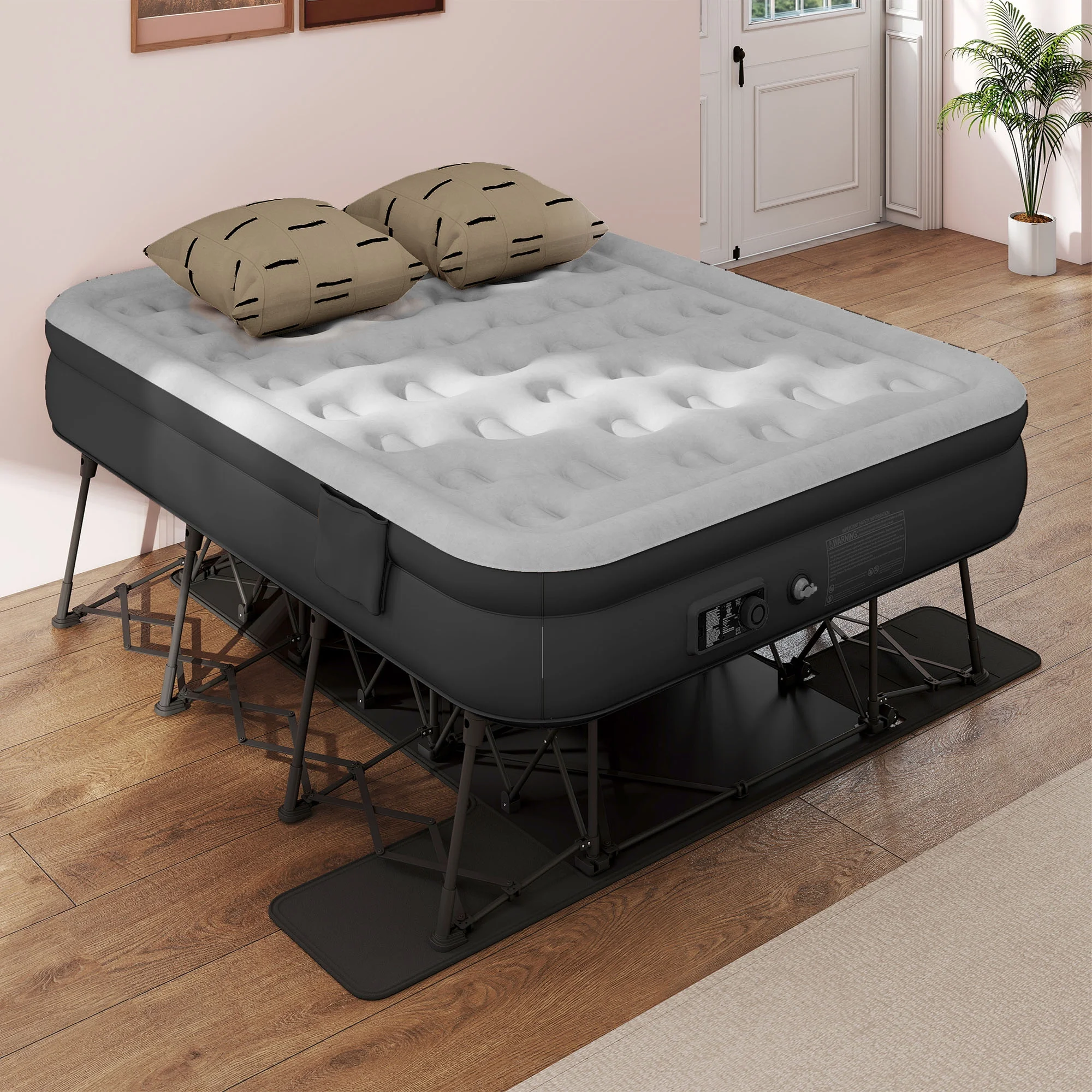 Uforic Inflatable Queen Air Mattress with Built-in Pump, Frame, Velvet Surface & Portable Storage Case, Khaki - Image 11