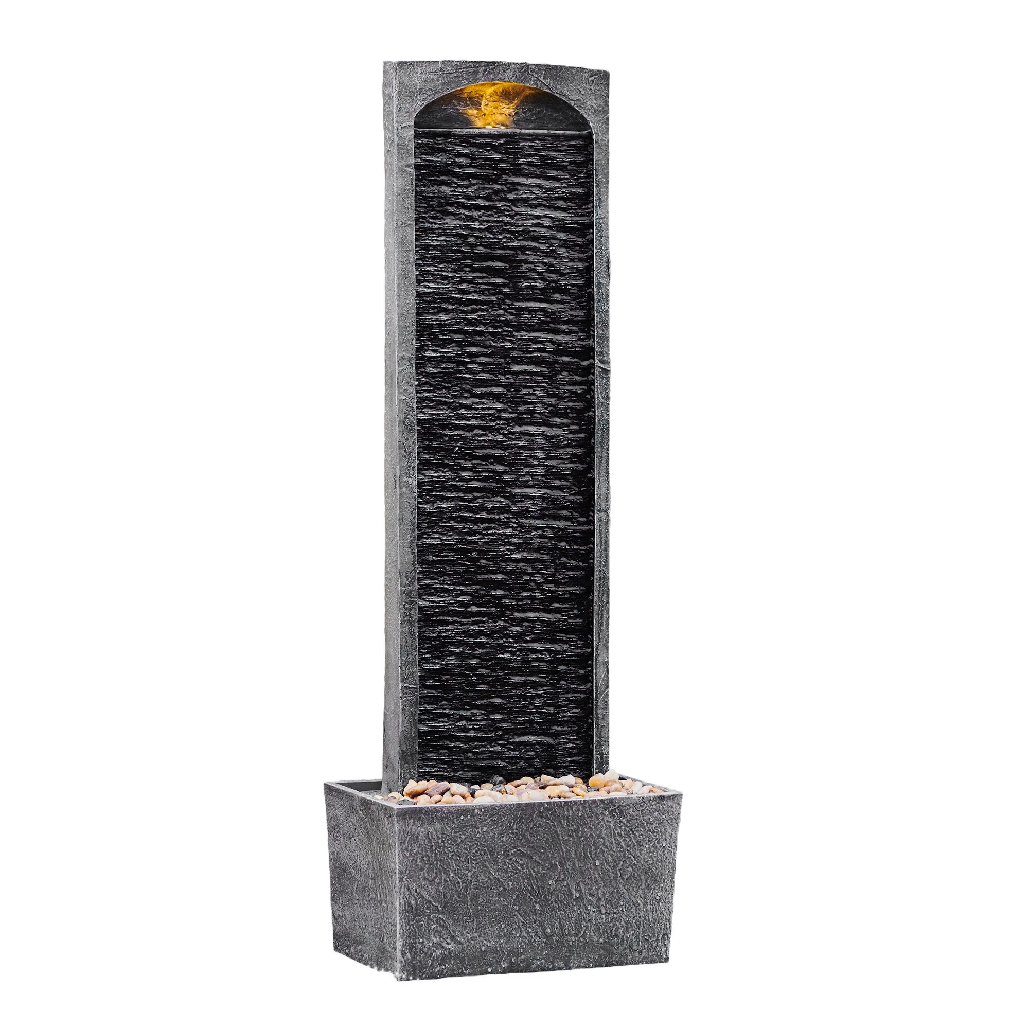 Teamson Home 38.5" Faux Slate Contemporary Outdoor LED Waterfall Fountain with Pebble Base, Red Rock - Image 19