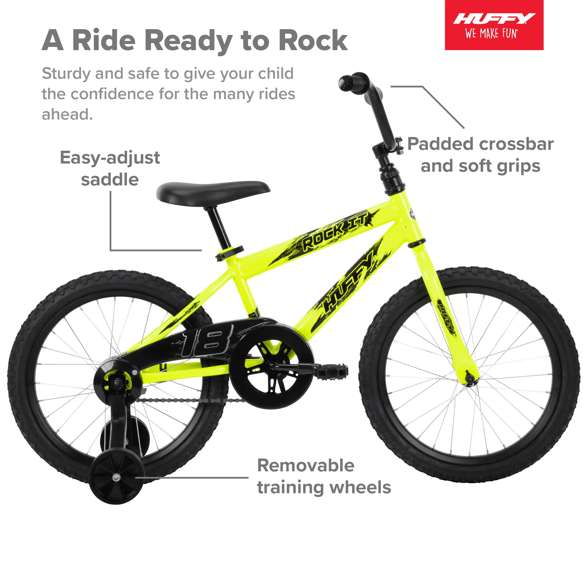 18 in. Rock It Boy Kids Bike, Neon Powder Yellow - Image 3