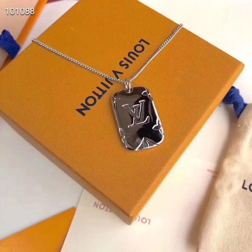 Louis Vuitton Debossed LV Monogram Tag Pendant Necklace - Original Replica Club