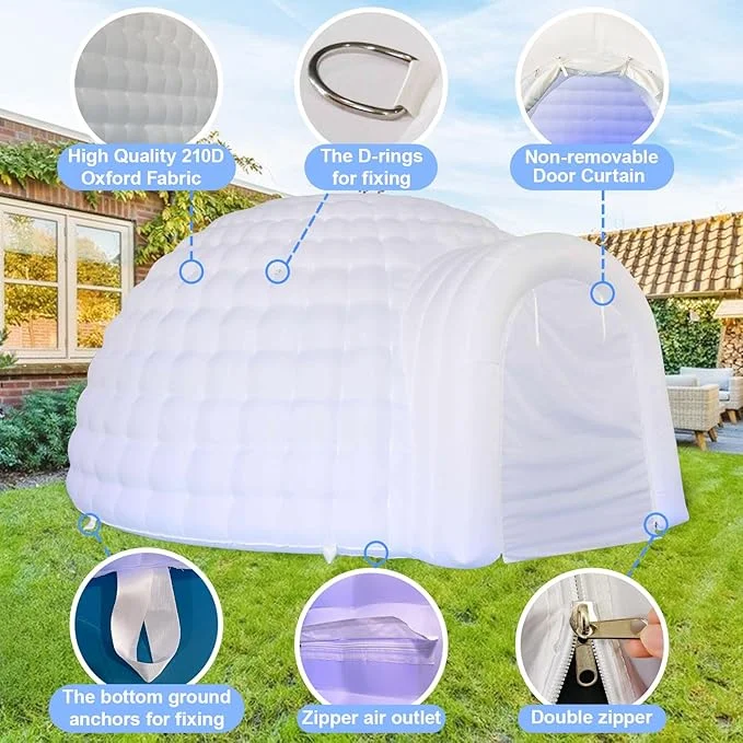 SAYOK 16.4ft Inflatable Igloo Dome Tent with LED Lgith Protable White Nightclub Tent for Party Wedding Event - Image 6