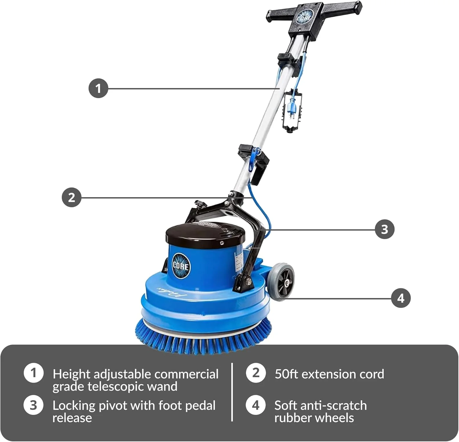 Prolux Core 15 in. Loaded Commercial Light Hand-Driven Floor Buffer Scrubber - Image 2