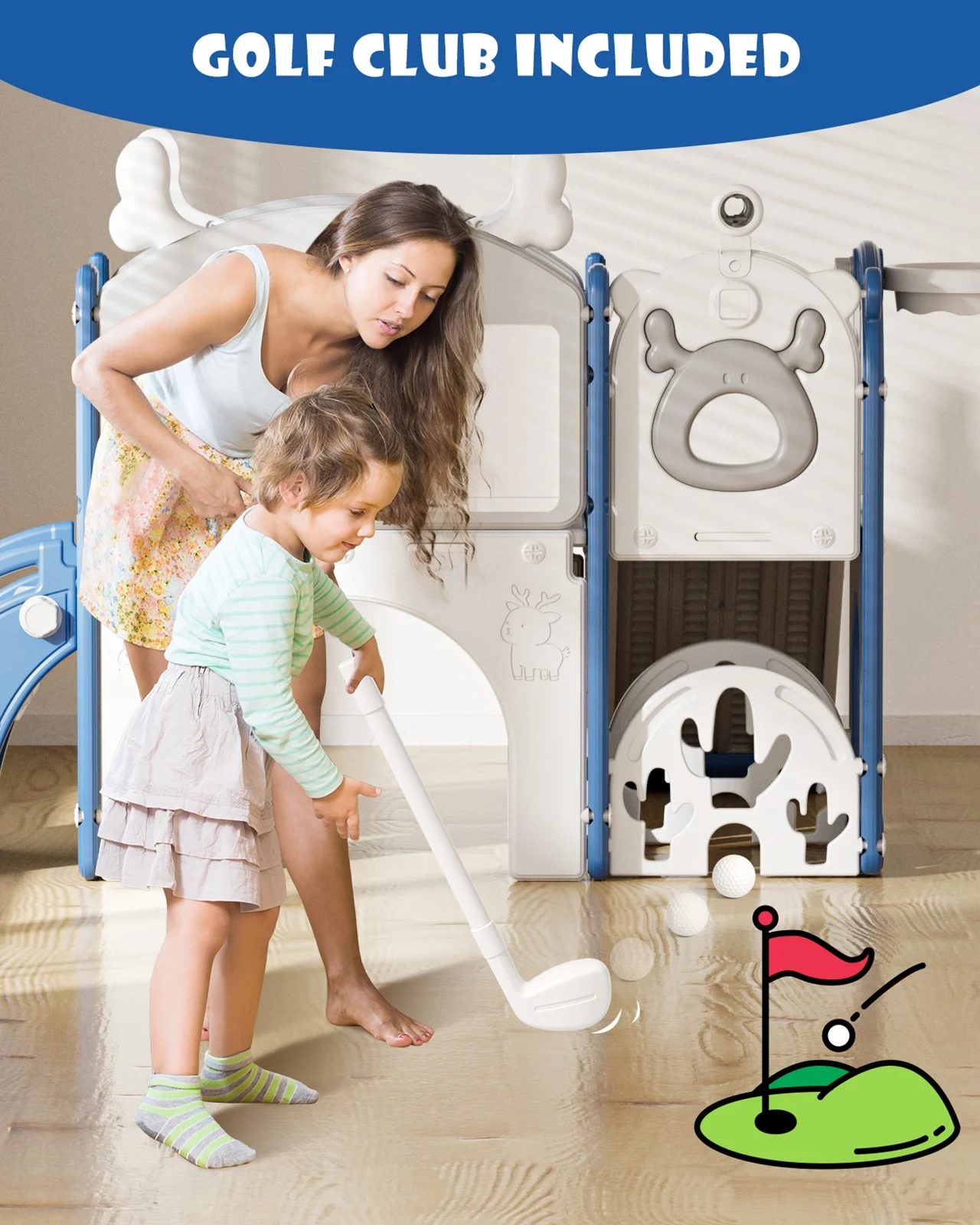 Korimefa 11-in-1 Toddler Slide Set with Golf, Basketball Hoop, Kids Slide for Toddlers Age 1-4, Climber Slip and Slides, Baby Outdoor Toys - Image 6