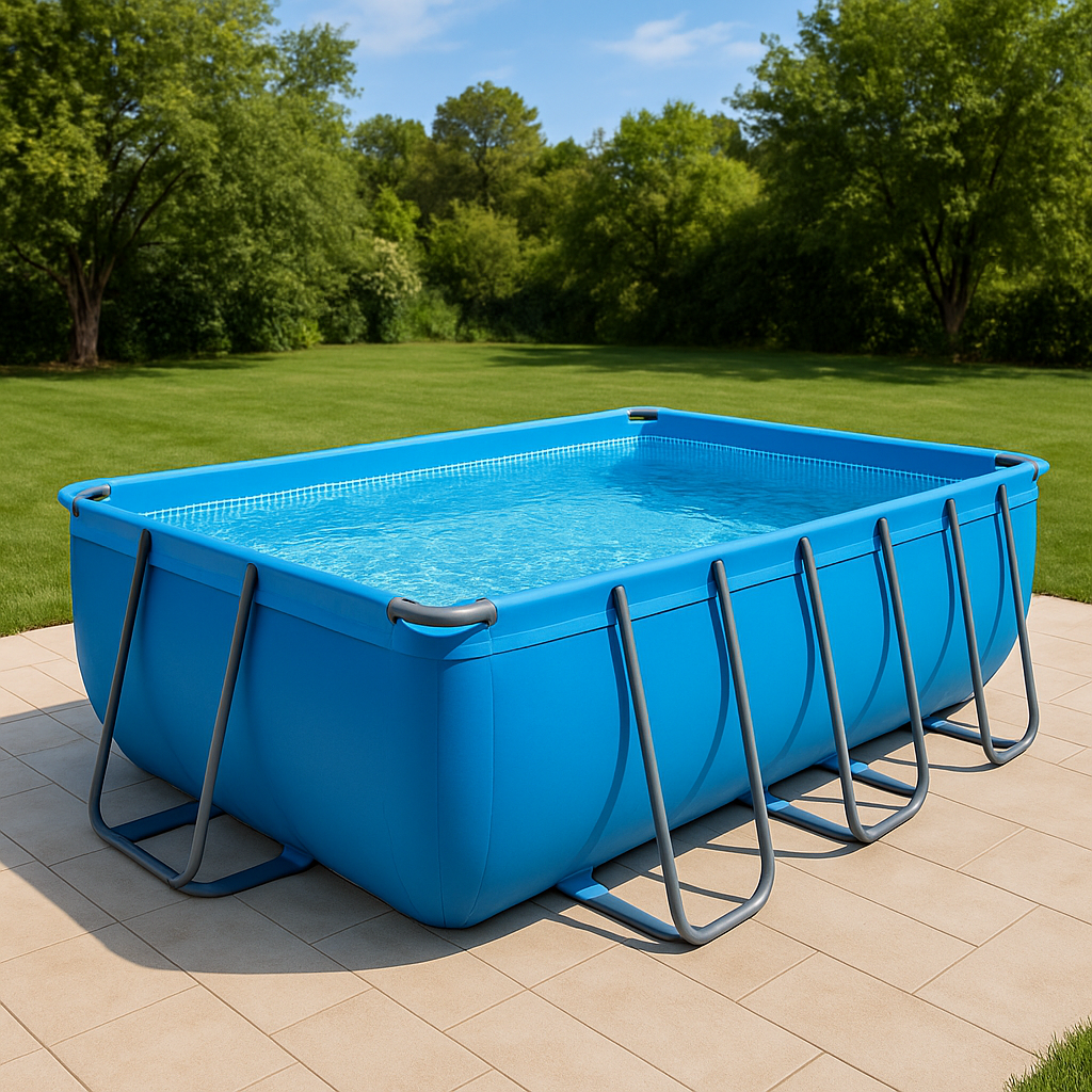 Rectangular Sí Piscina PVC Metal Jardín Piscina tubular rectangular azul gris oscuro PVC y metal para jardín 732x366x132 cm
